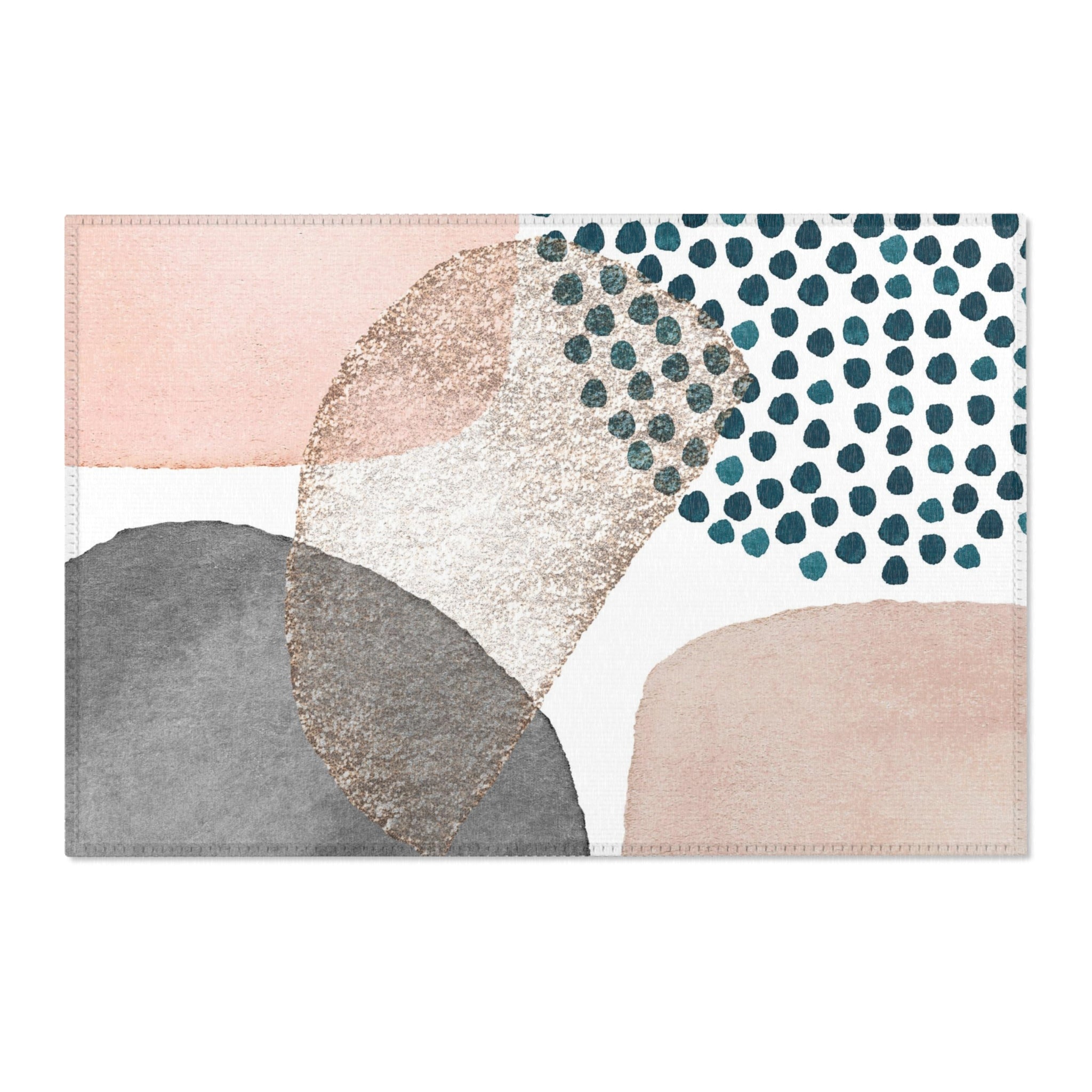 Abstract Boho Area Rug | Modern Modern Blush Pink, White Beige, Grey Blue