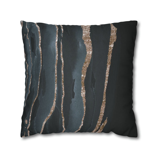 Dark Blue Grey Throw Pillow Cover | Muted Gold Marble Print Pillow