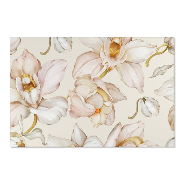 Floral Area Rug | Orchids Blush Beige Pink Ivory