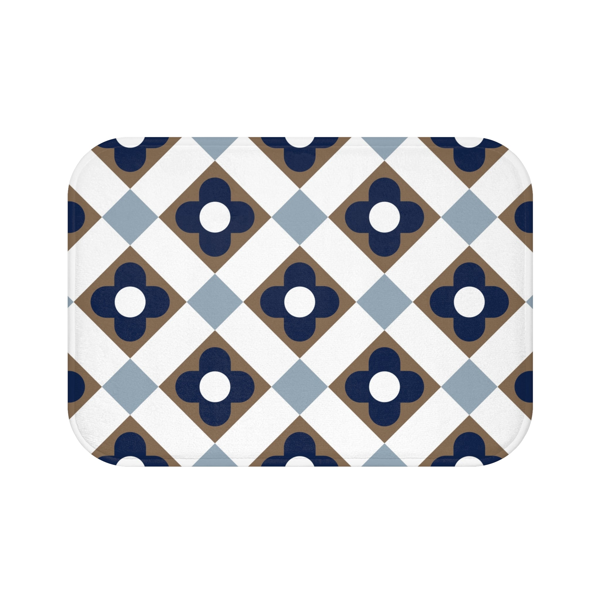 Retro Bath, Kitchen Mat | Vintage Art Deco, Nouveau Blue, Beige White