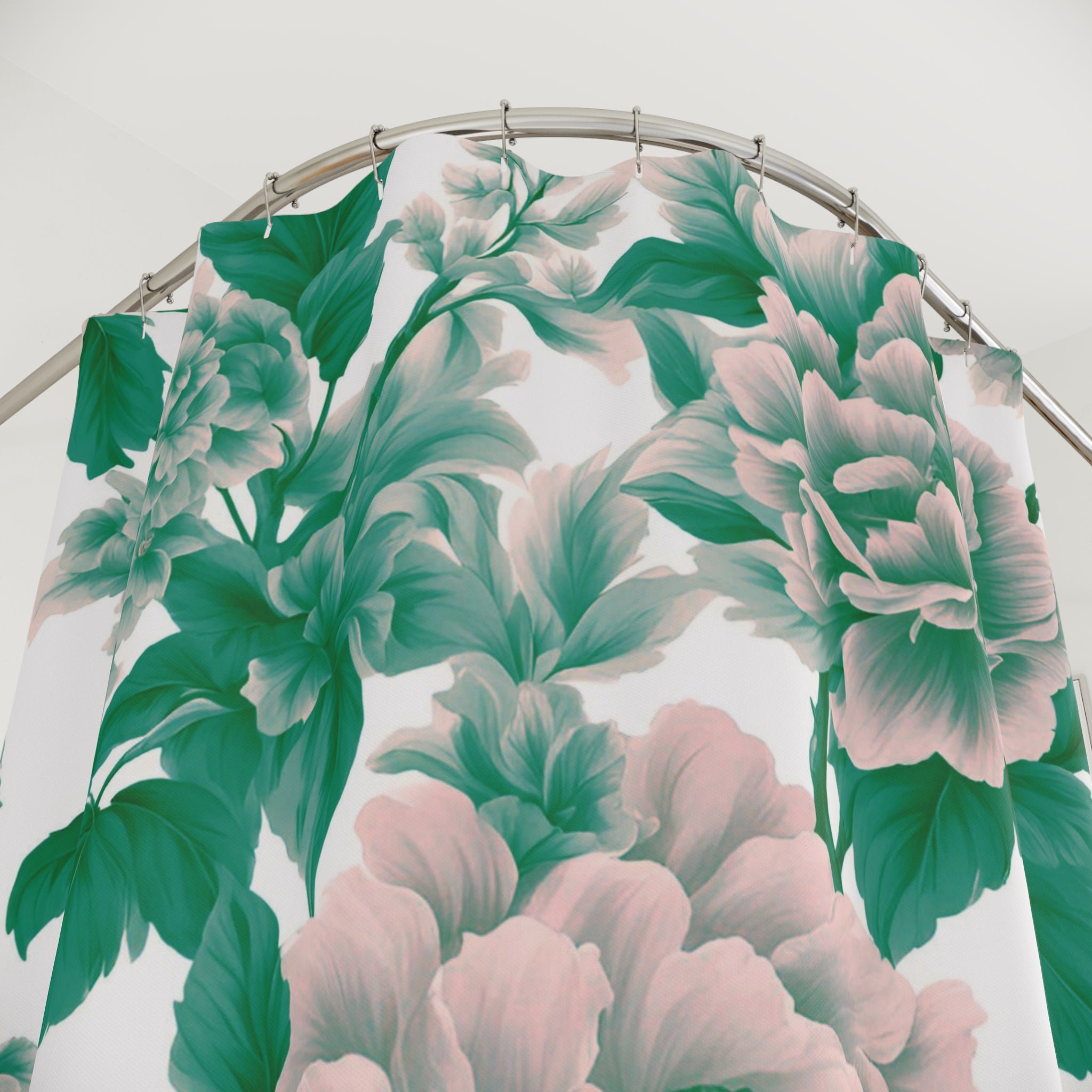 Boho Shower Curtain | Green Blush Pink Flowers