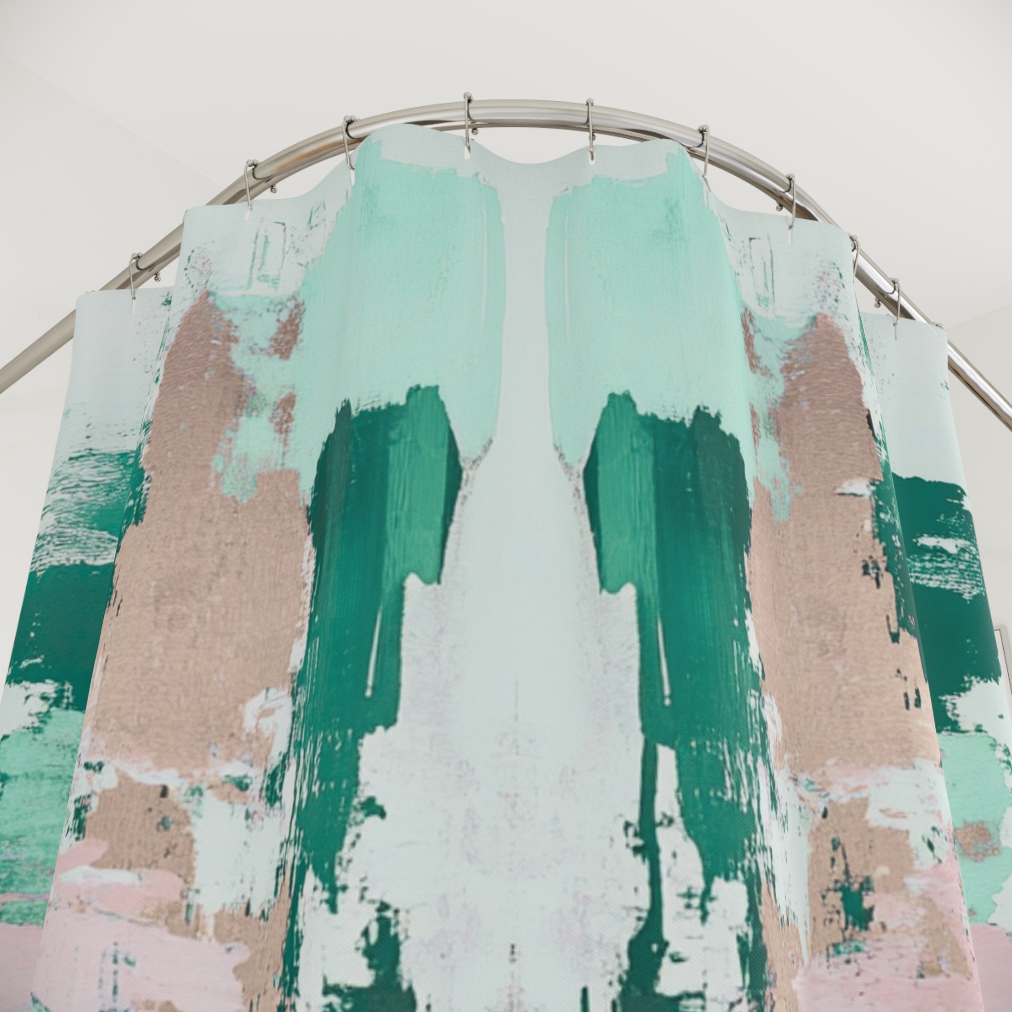 Abstract Shower Curtain | Sage Green Blush Beige