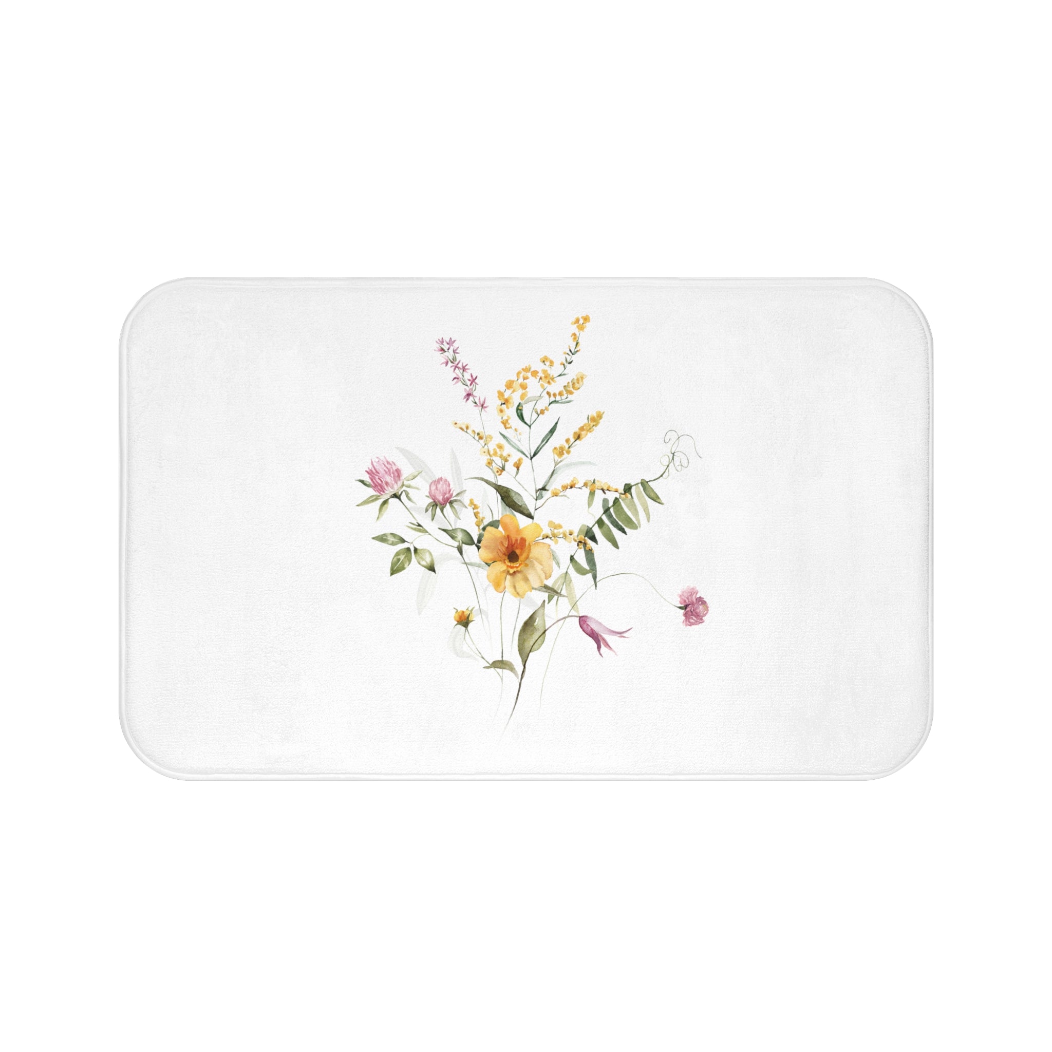 Wild Flowers, White Yellow, Bath, Kitchen Mats