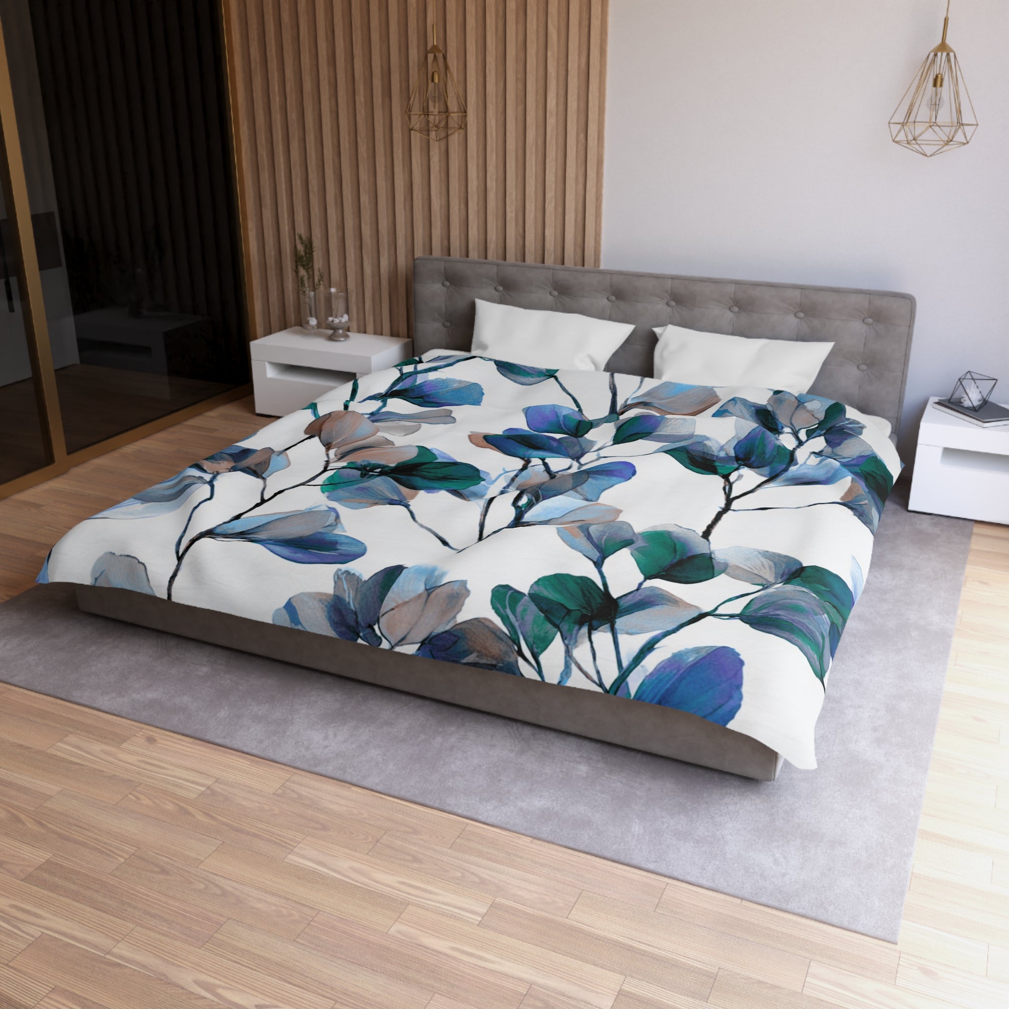Floral Duvet, Pillow Cover | White Blue Bedroom Decor