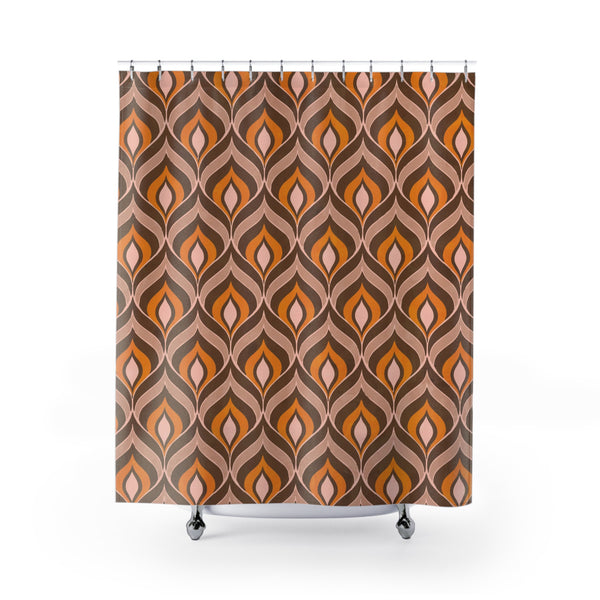 Boho Retro Shower Curtain | Dark Brown Burnt Orange Beige