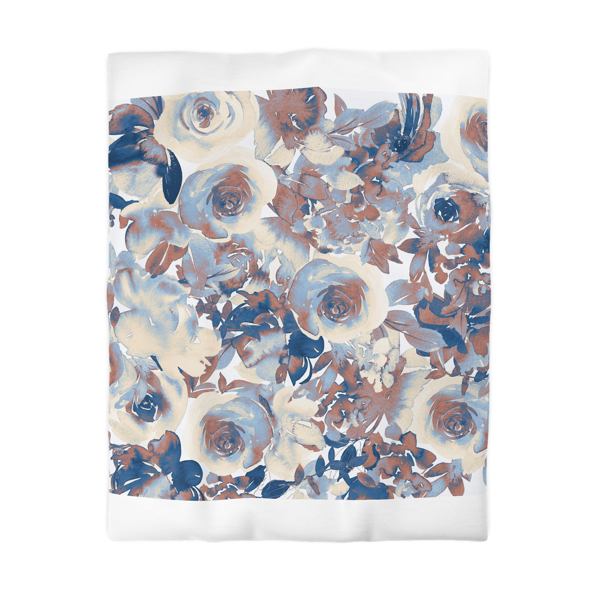 a vibrant floral pattern with various shades of blue, white, and brown flowers and leaves. The pattern is composed of multiple individual images, creating a visually striking and intricate design.