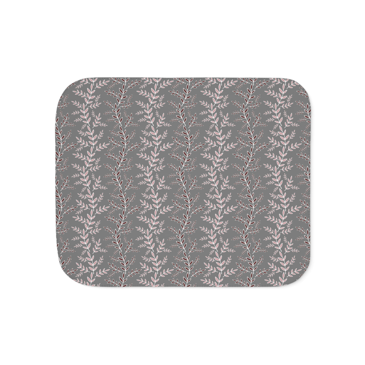 Blush Burgundy Leaf Sprig Sherpa Blanket | Gray Botanical Throw