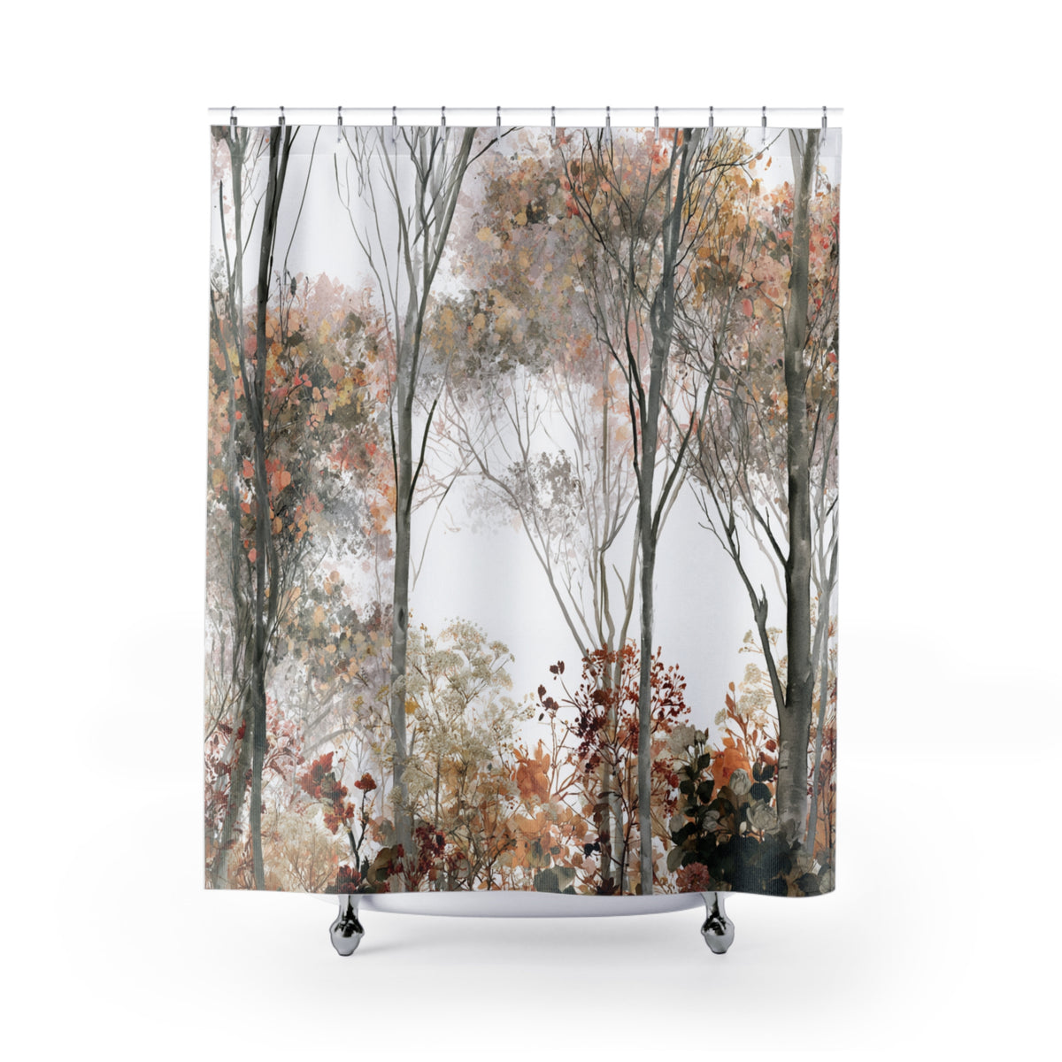 Rust Autumn Birch Forest Shower Curtain, Bath Curtain 71x74