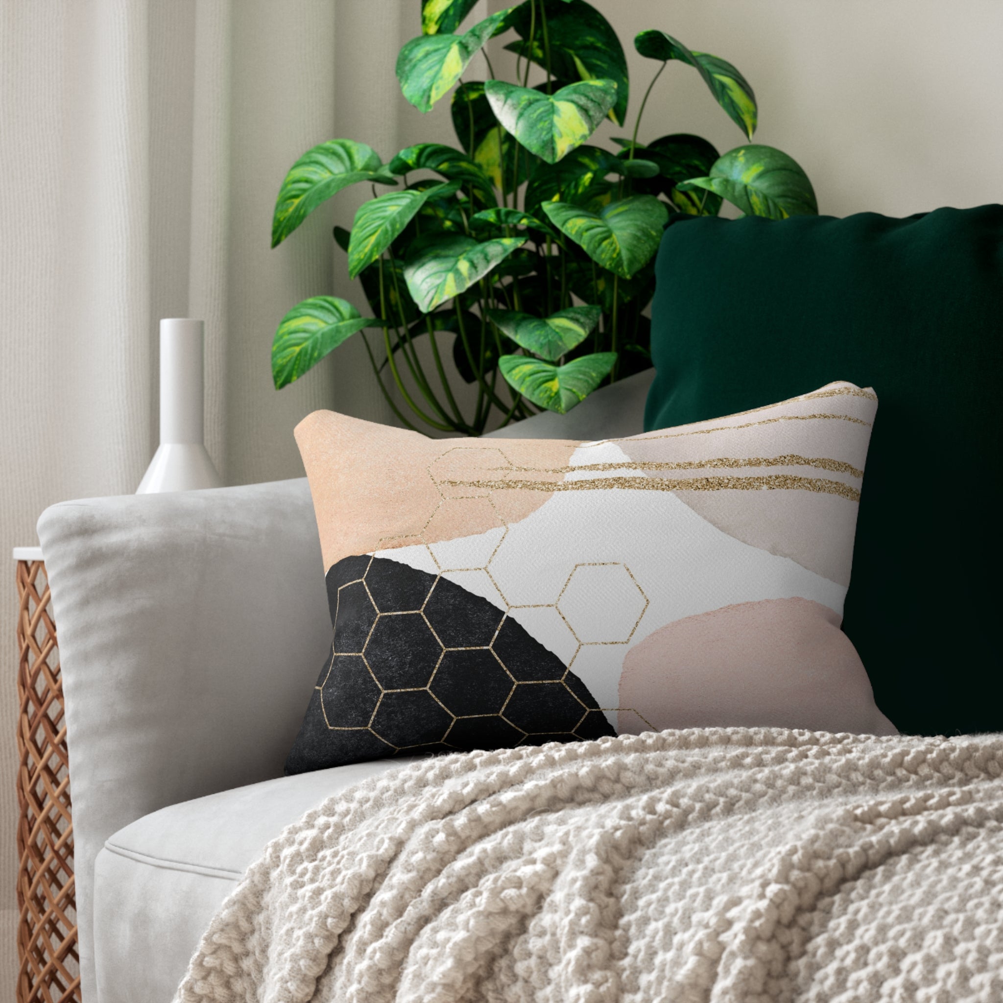 Abstract Lumbar Pillow | Black White Blush Watercolor