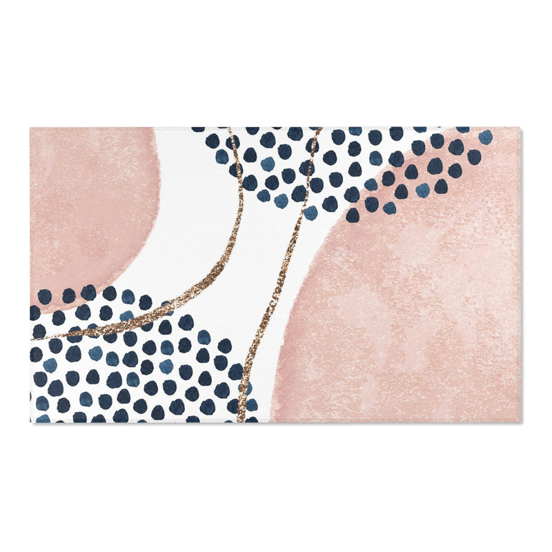Abstract Boho Rectangle Area Rug | Modern Blush Pink, Navy Blue