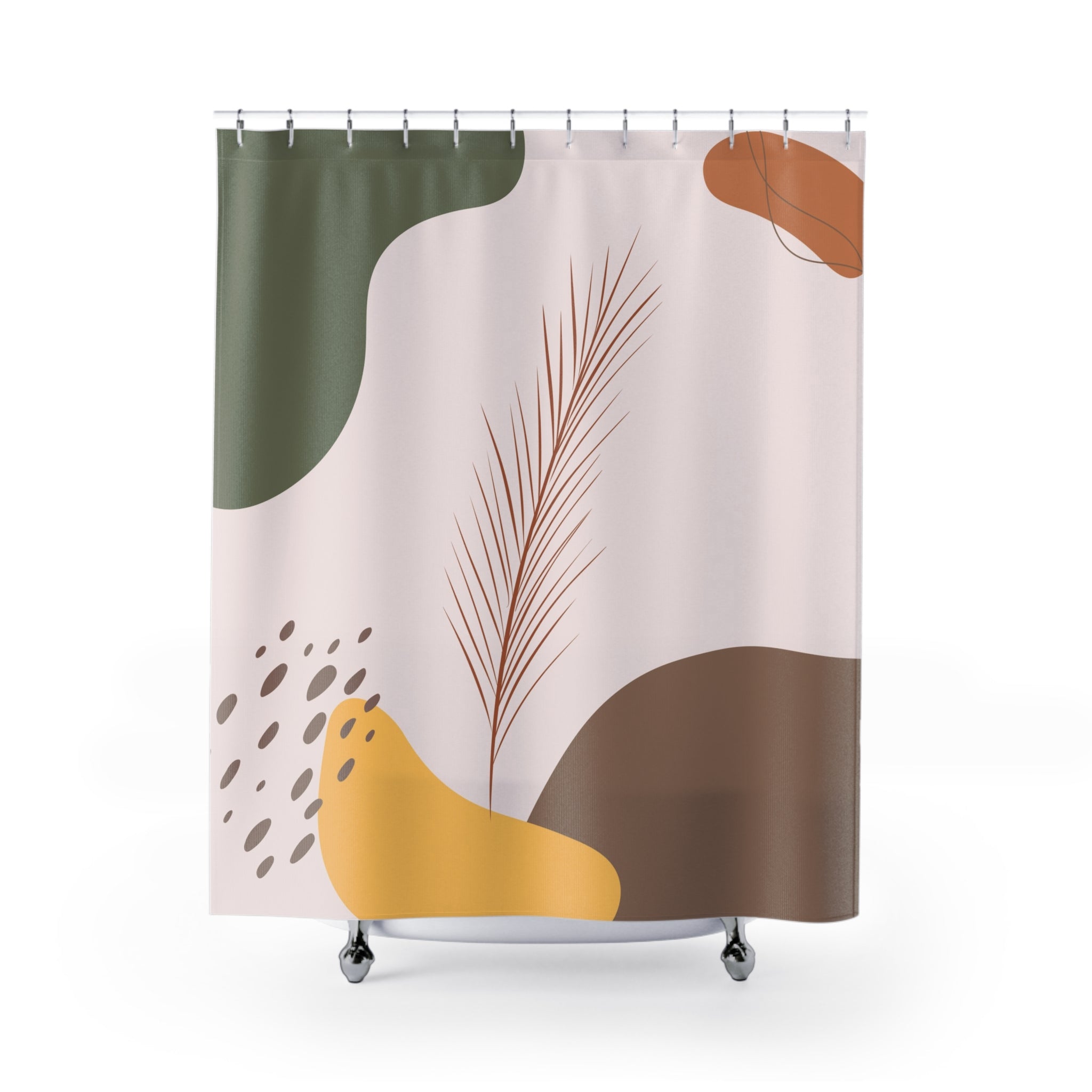 Boho Shower Curtain | Blush Pink, Yellow Brown Green Abstract