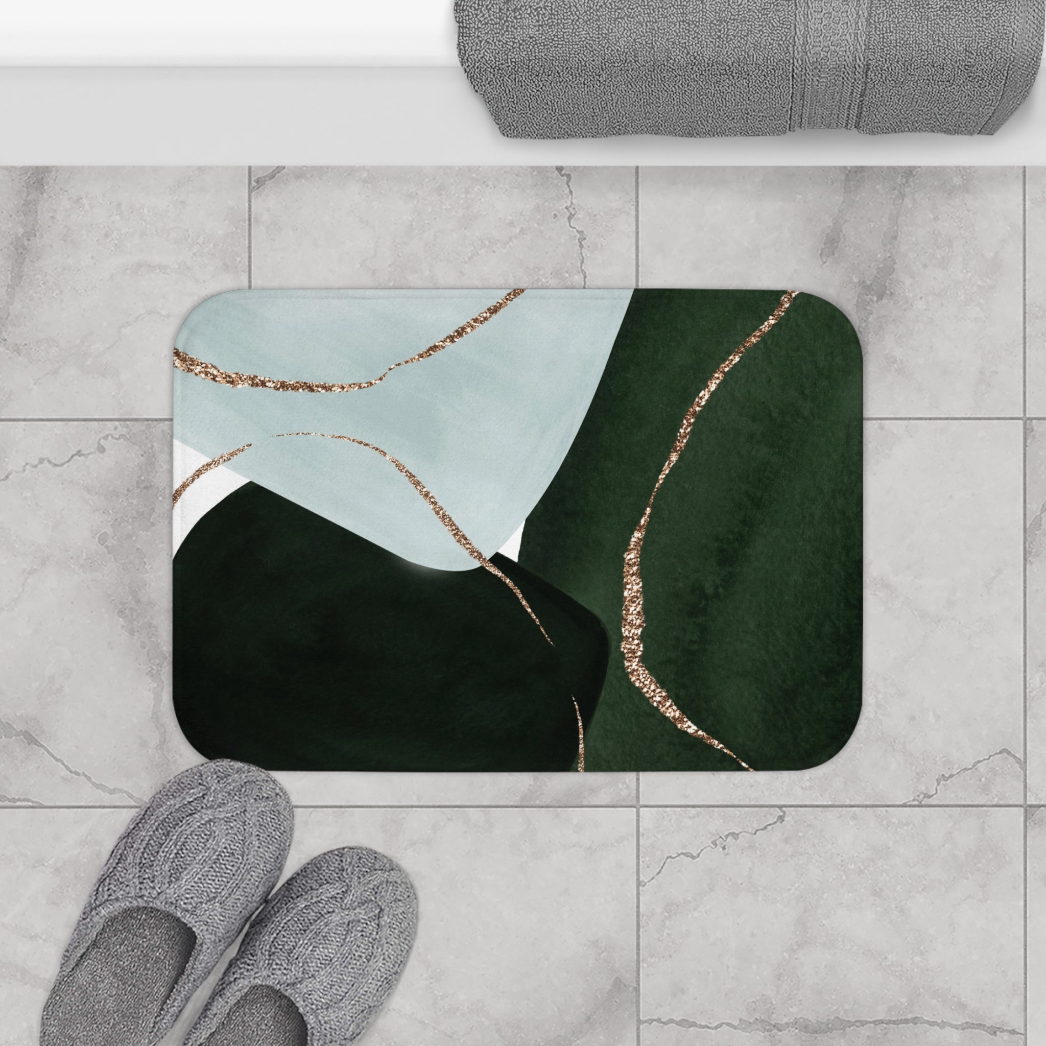 Abstract, Kitchen, Bath Mat | Dark Green, Light Blue