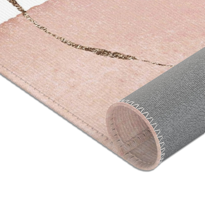 Abstract Boho Area Rug | White Blush Pink Gold Watercolor