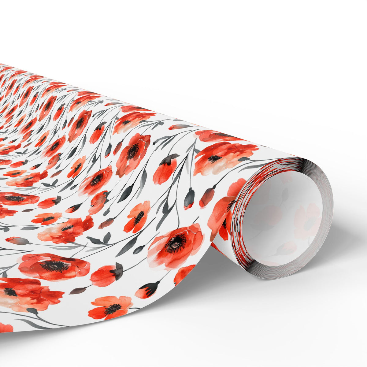 Red Watercolor Poppy Wrapping Paper, Floral Gift Wrap
