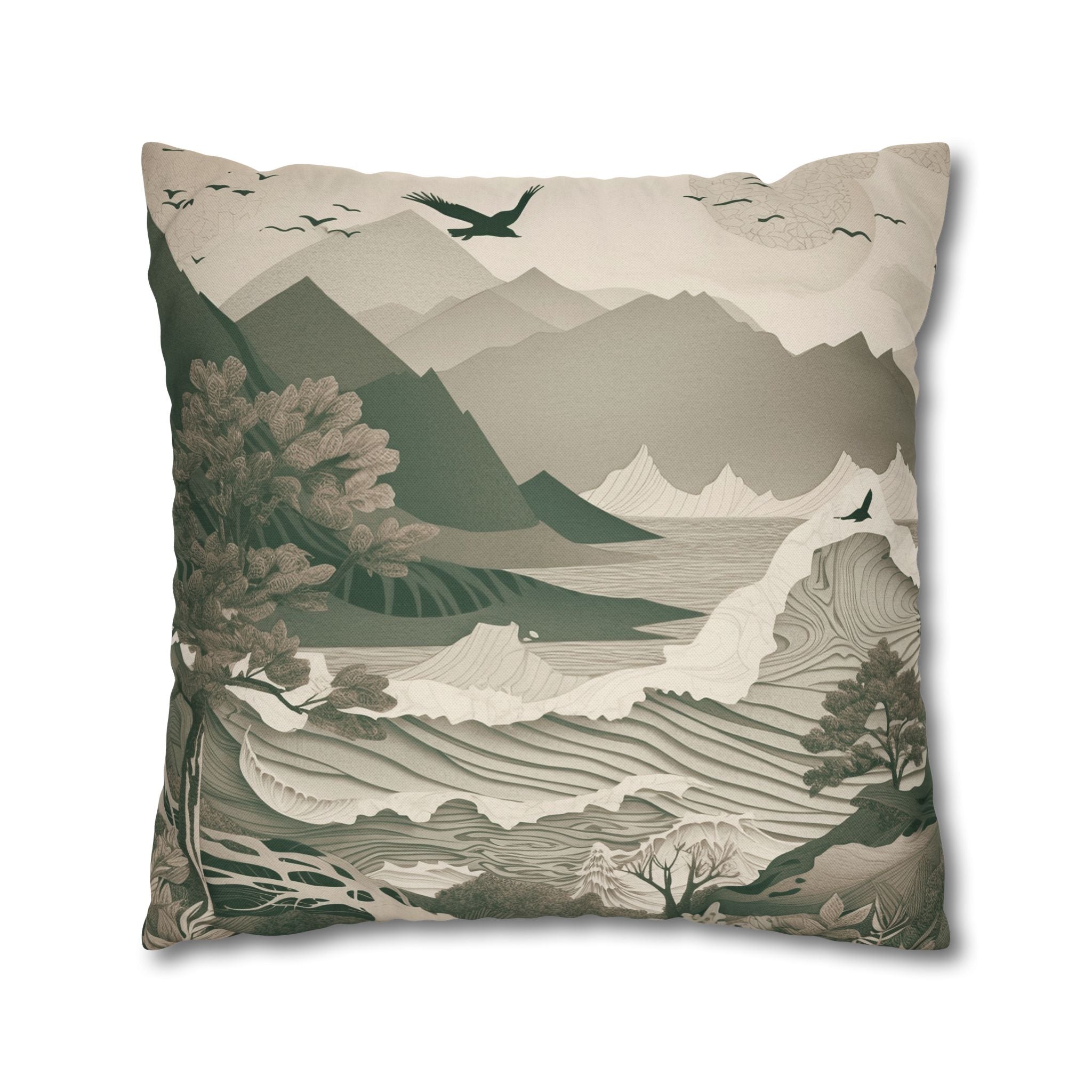 Landscape Throw Pillow Cover, Nature Modern Organic Decor Cushion