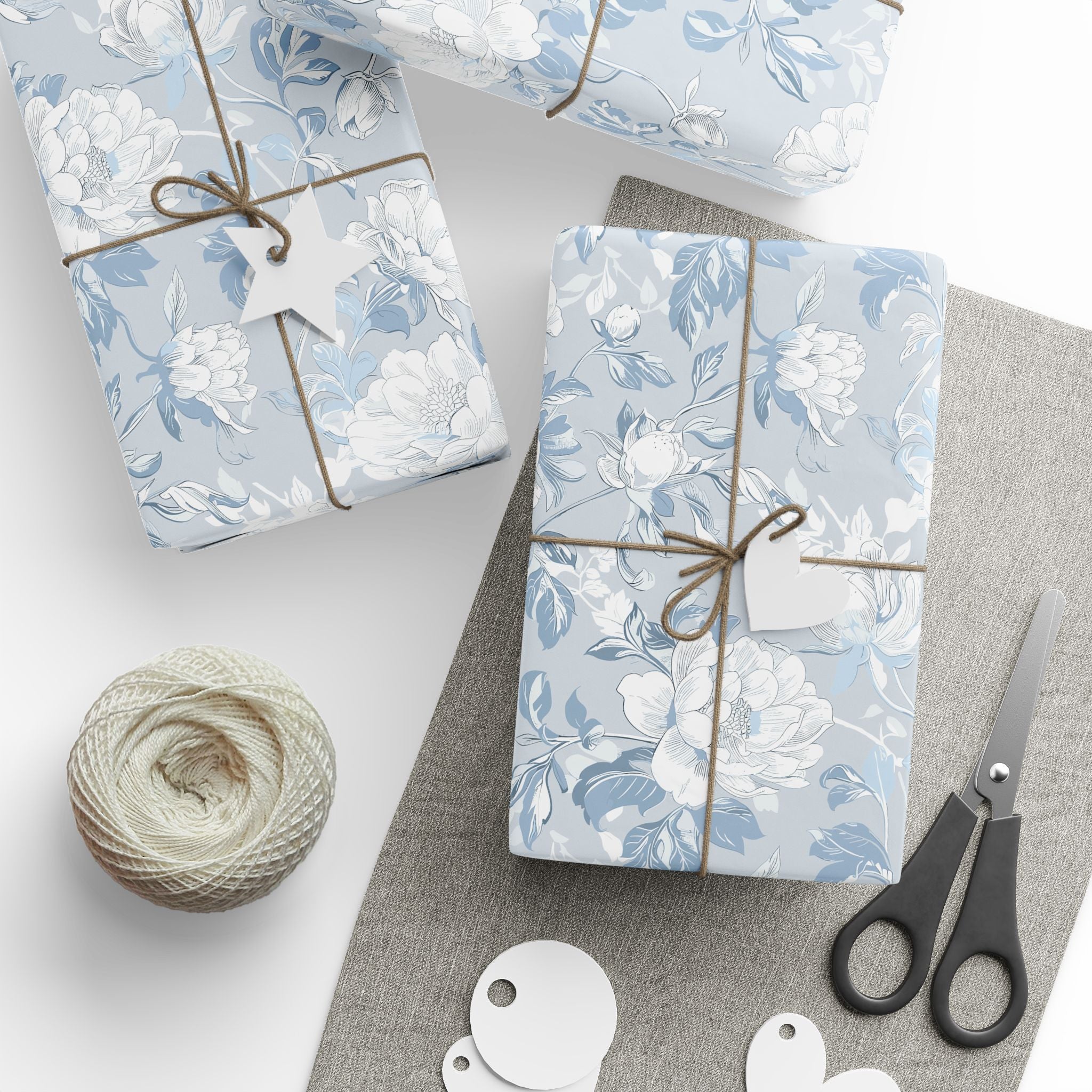 Floral Wrapping Papers, Light Blue Botanical Gift Wrapping for the Holidays, Birthdays
