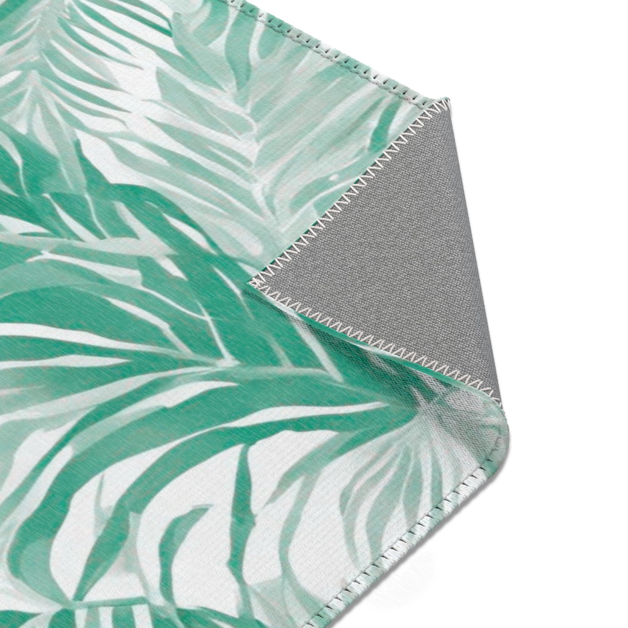 Floral Area Rug | Green White Leaves Watercolor Rug