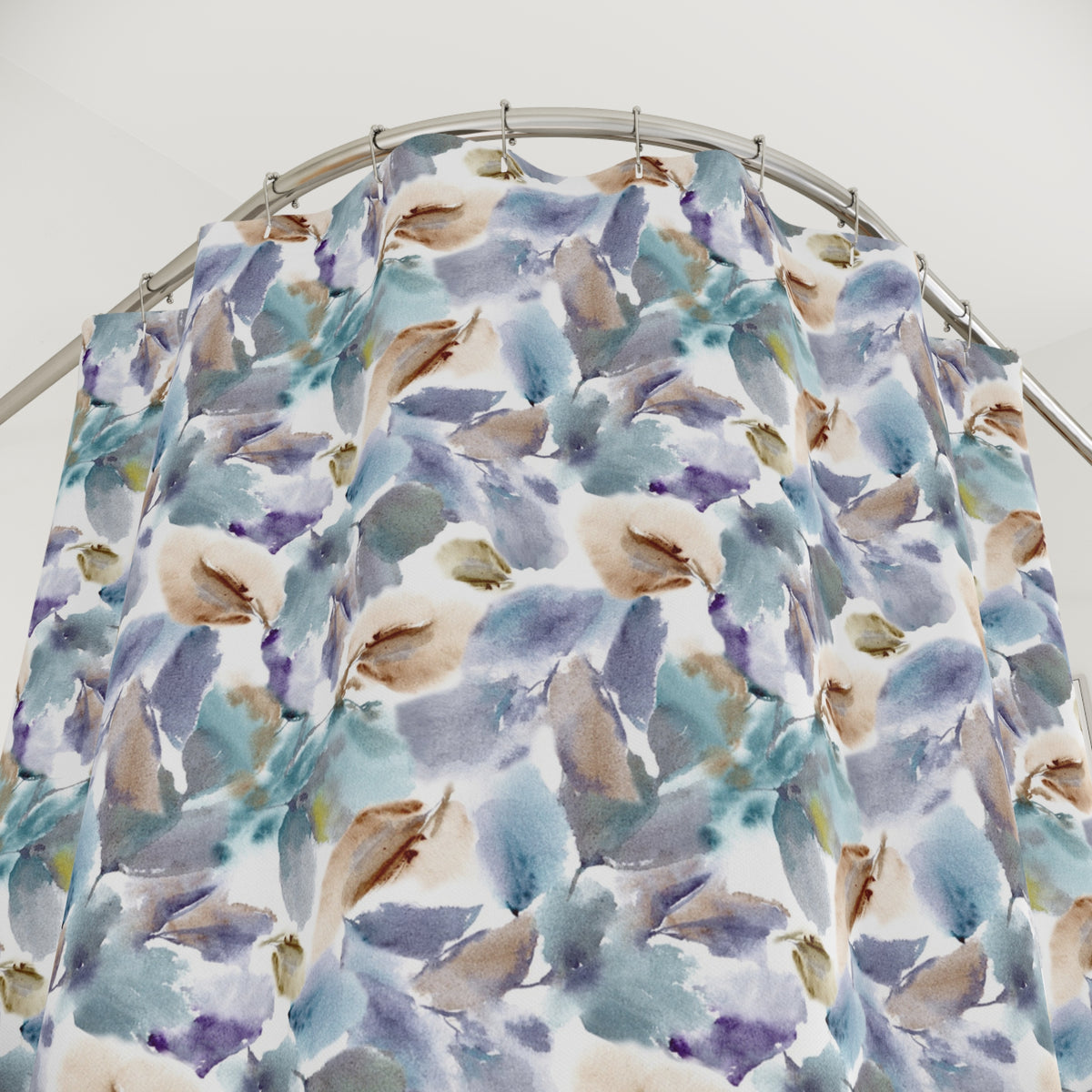 Dusty Blue Watercolor Floral Shower Curtain, Bath Curtain 71x74