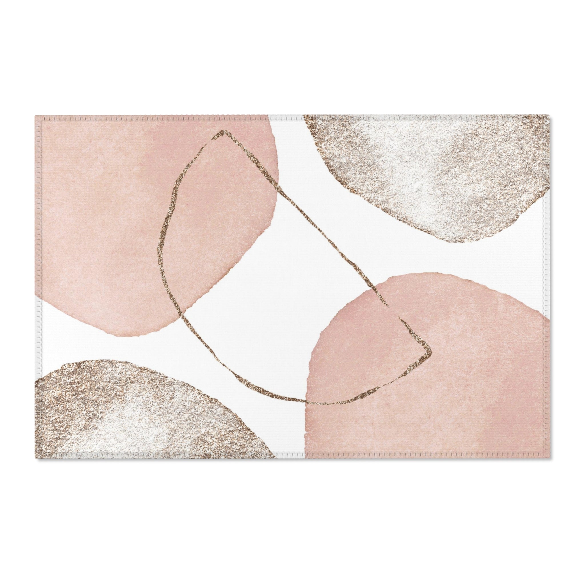 Abstract Boho Area Rug | White Blush Pink Gold Watercolor