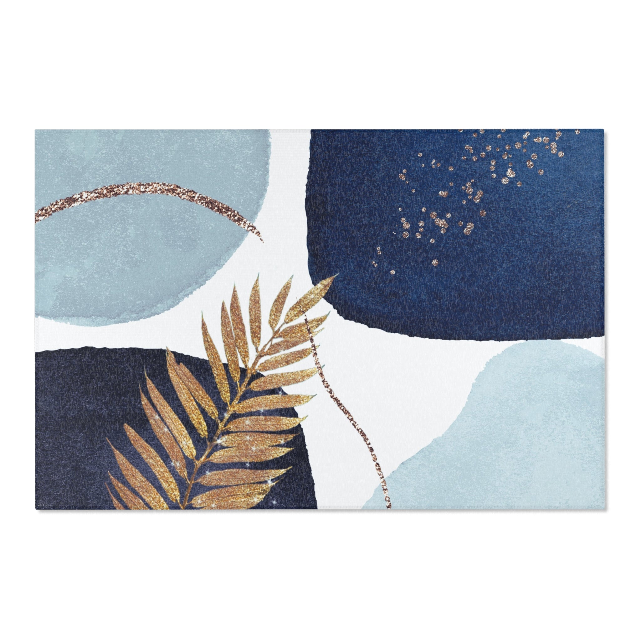 Abstract Area Rug | Navy, Sky  Blue, White Muted Gold Beige