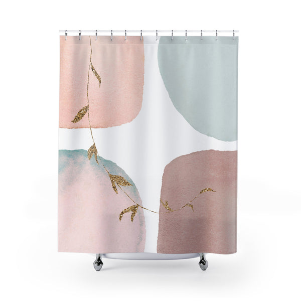 Abstract Shower Curtain | Blush Pink, Blue White Bath Curtain