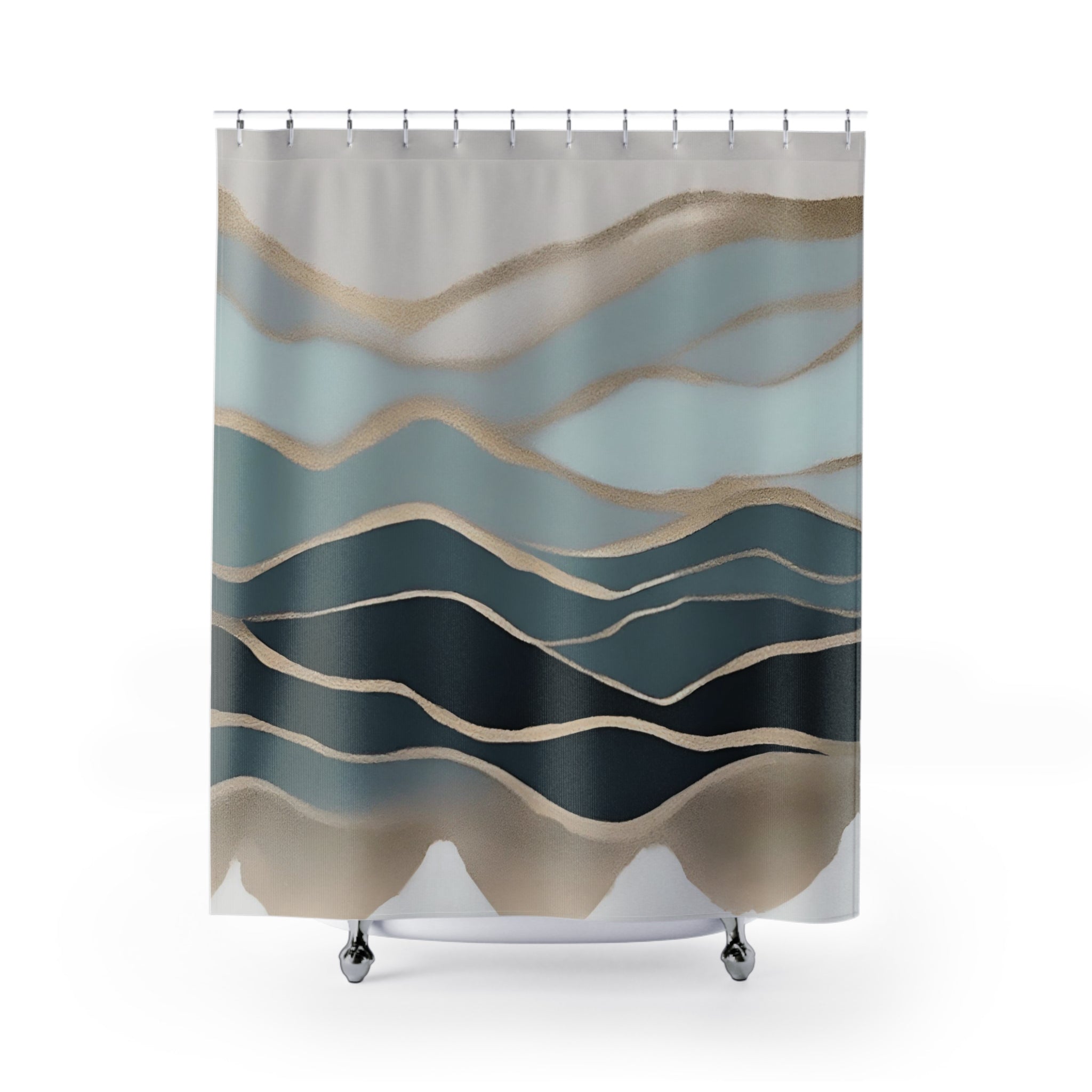 Abstract Shower Curtain | Pale, Navy Blue, Muted Gold