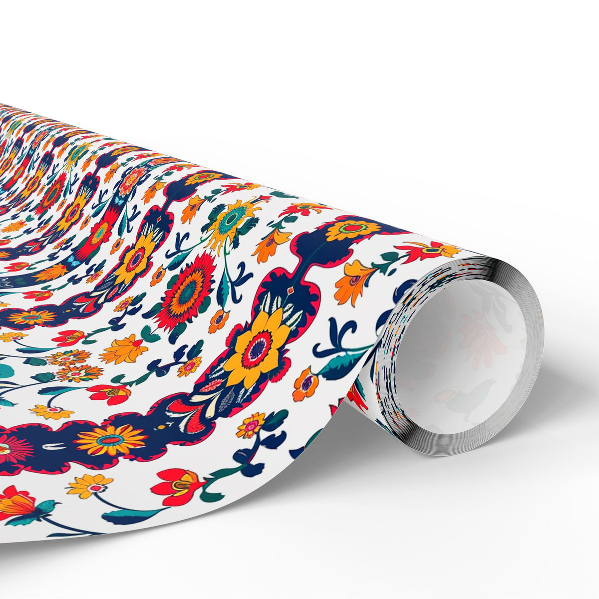 Red Navy White Folk Floral Wrapping Paper, Gift Wrap