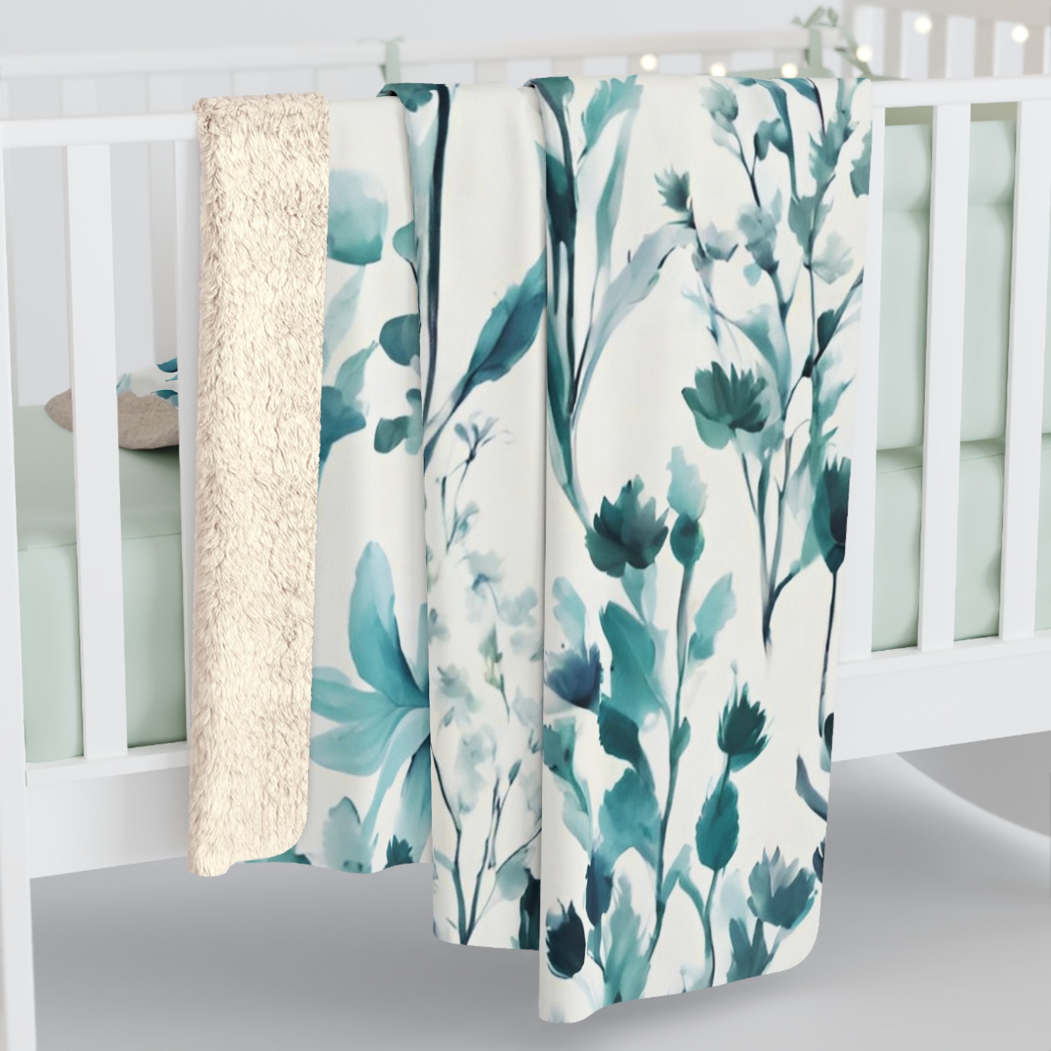 Floral Comfy Blanket | Teal Green, Blue Wildflowers