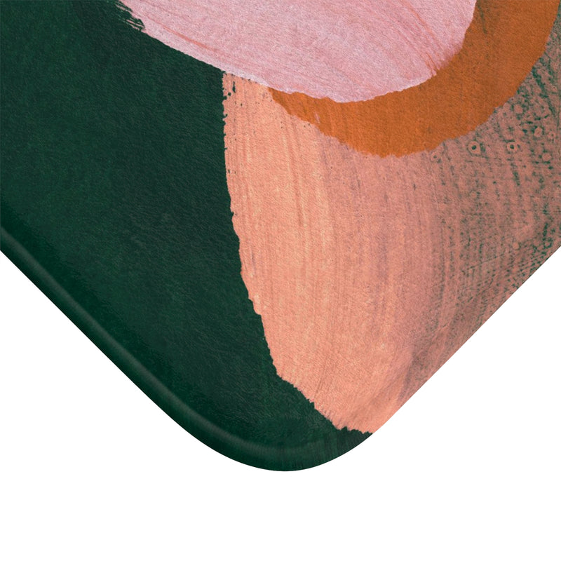 Abstract Bath Mat, Kitchen Mat | Forest Hunger Green, Pink Beige Mat