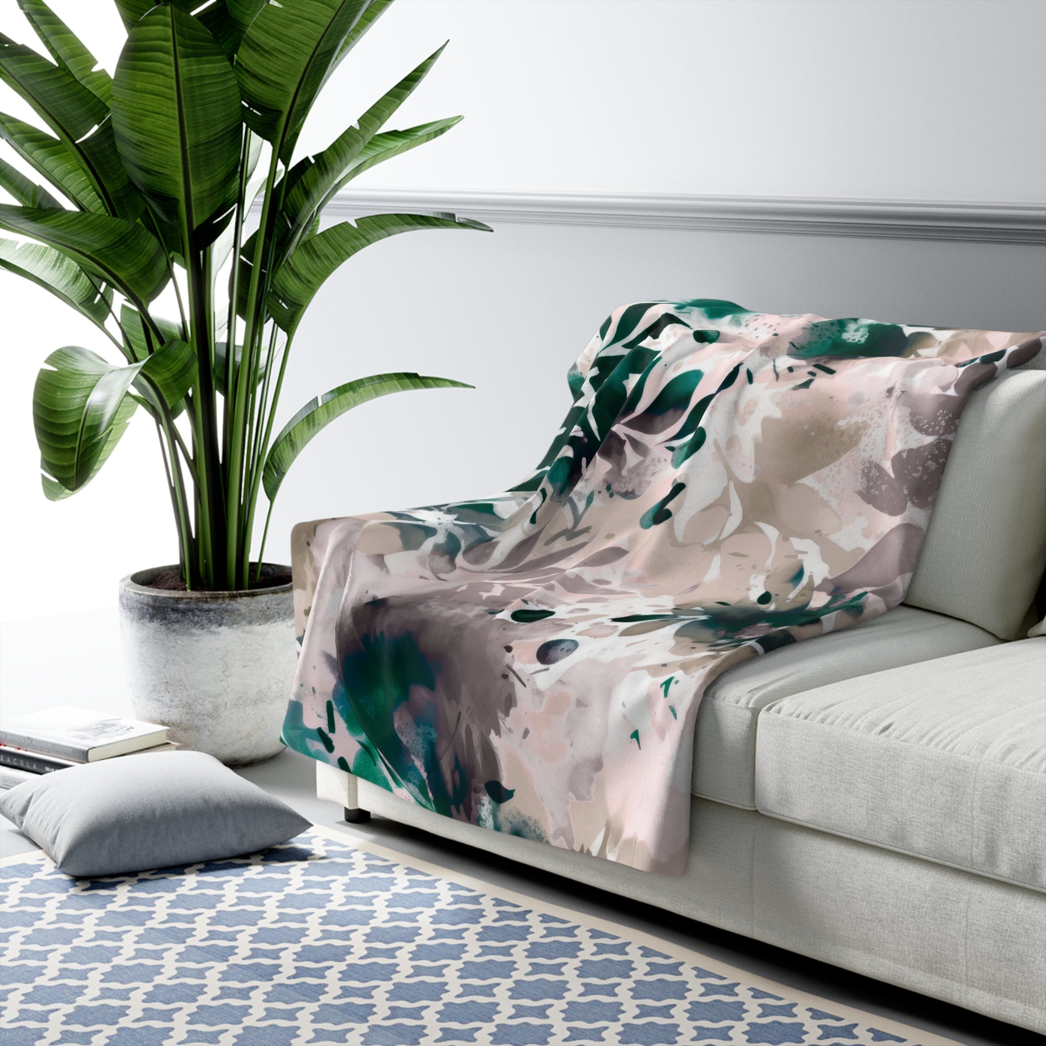 Floral Throw Blanket | Blush Pink Beige Green Watercolor