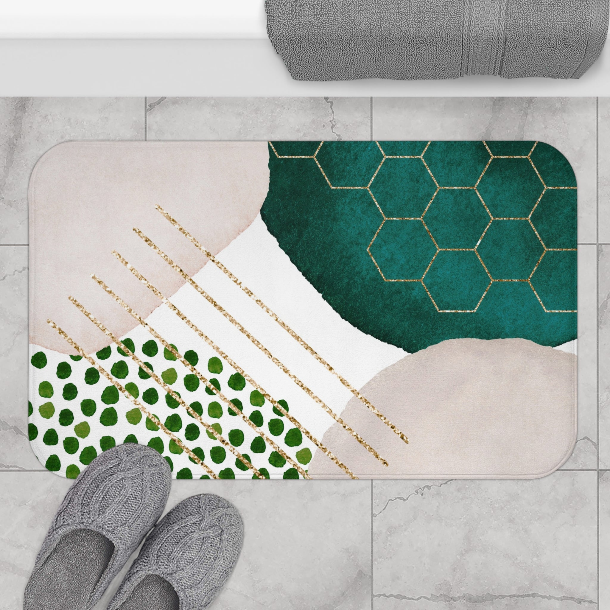 Abstract Bath Mat | Sage Green, Blush Cream Beige Kitchen Mat