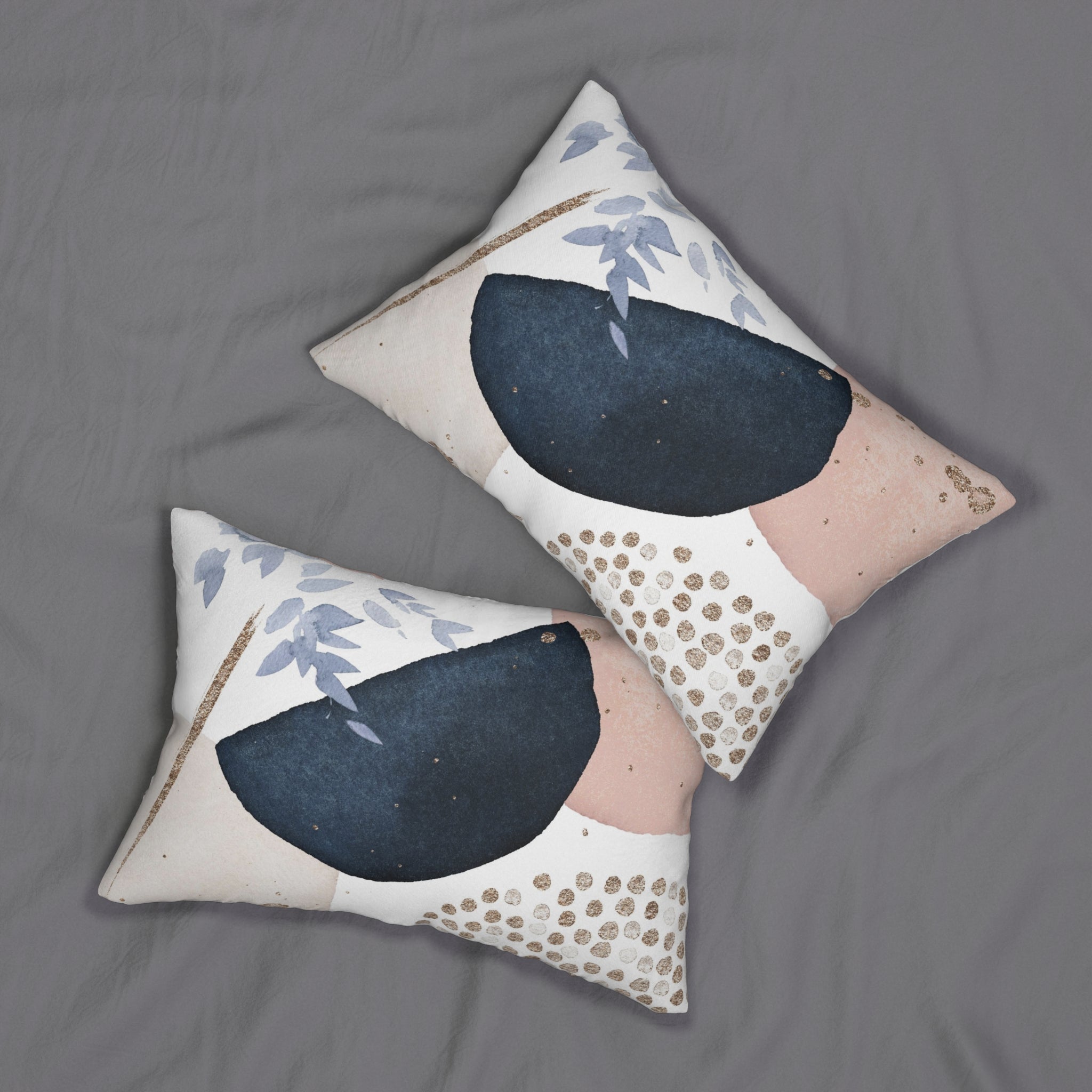 Abstract Lumbar Pillow | Navy Blue, Ivory Blush Pink