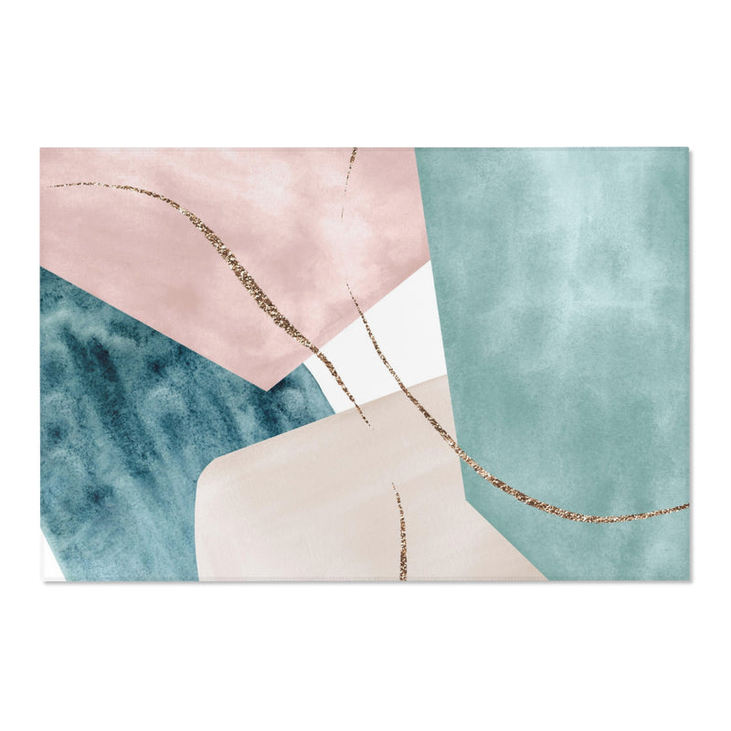 Abstract Boho Area Rug | Teal Pastel Pink Beige Minimalist