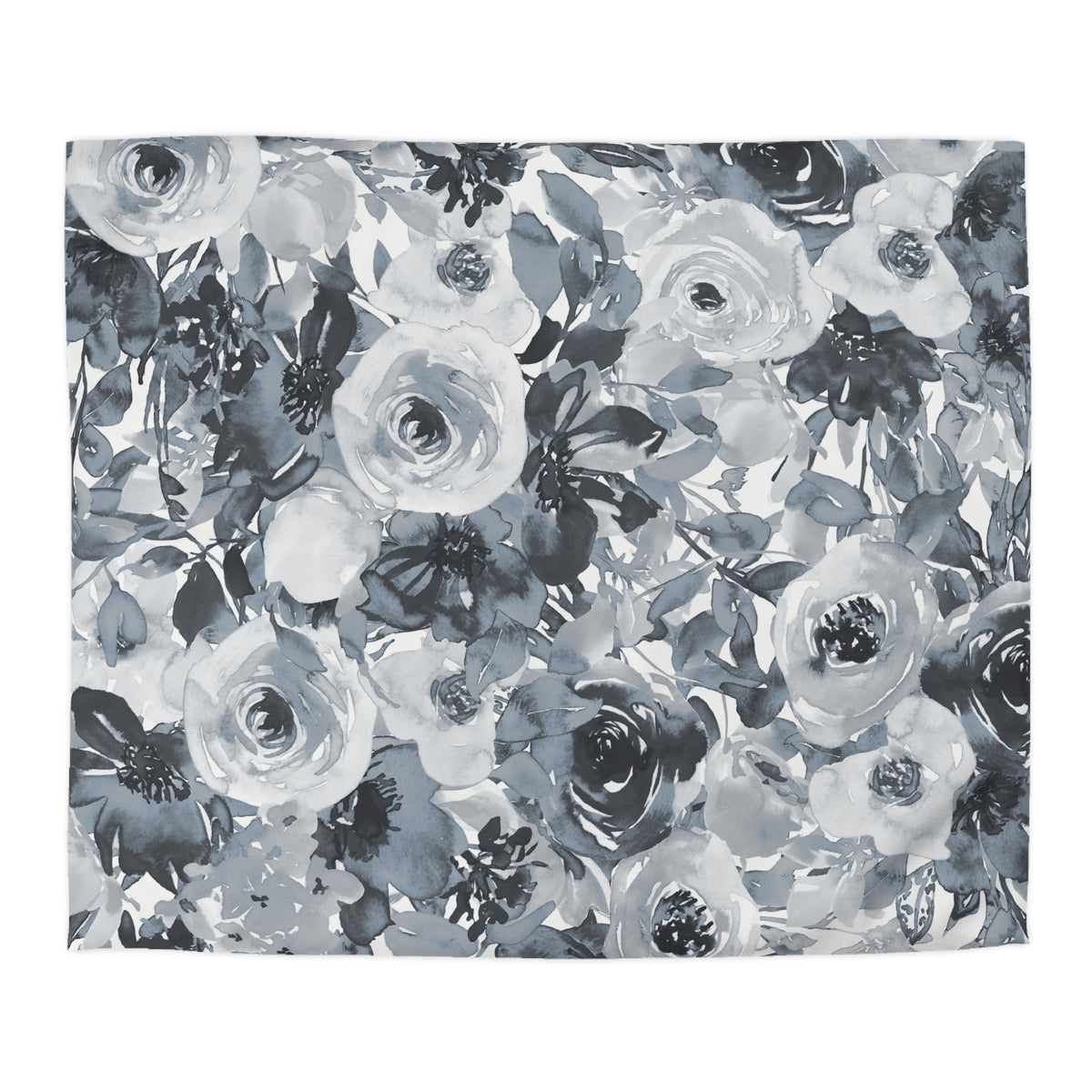 The image is a collage of various watercolor-style flowers in shades of gray and white, creating a visually striking and intricate pattern.