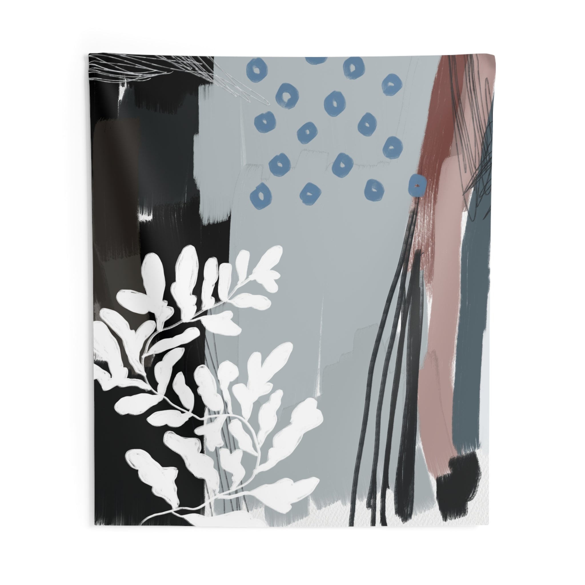 Abstract Wall Hanging Fabric Tapestry; Black White blue Watercolor
