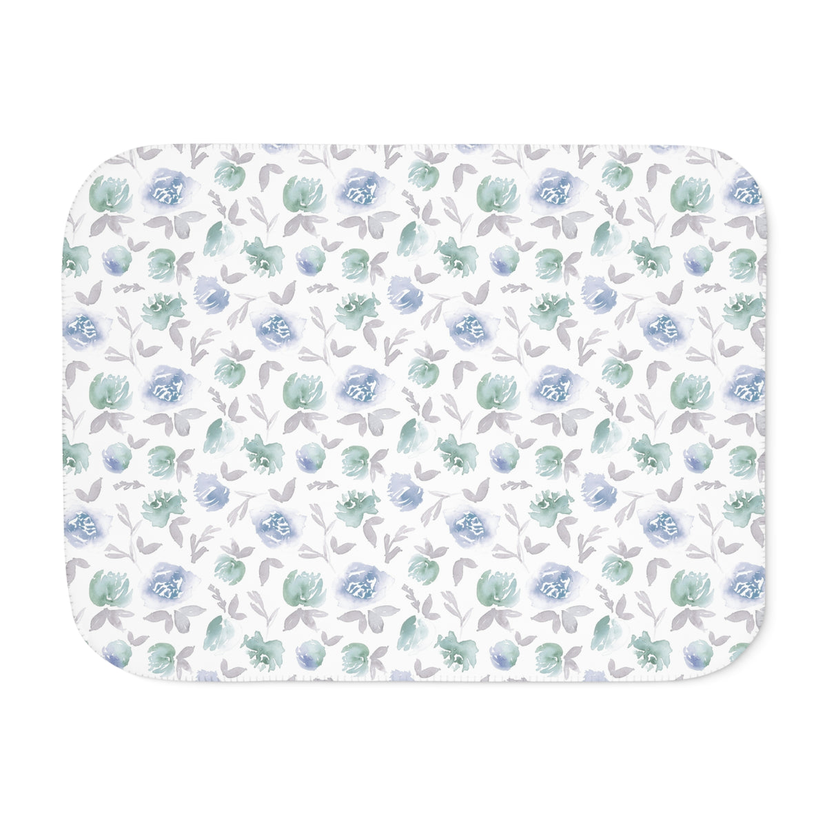 Blue Mint Watercolor Rosette Sherpa Blanket | Soft Floral Throw