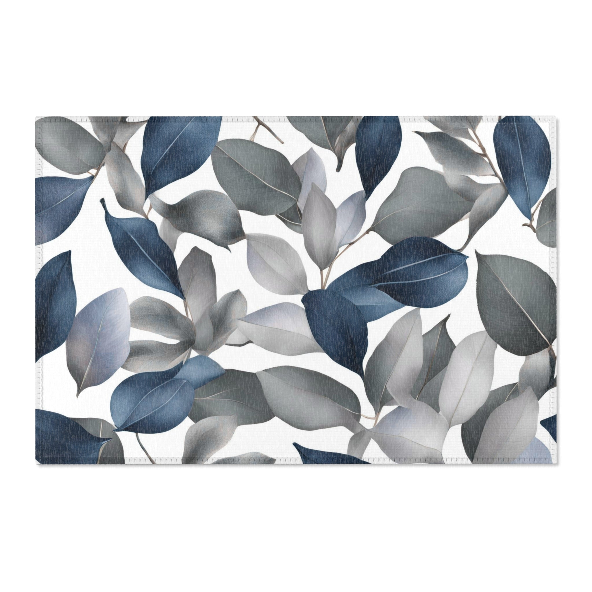 Abstract Leaves Area Rug | Blue Grey White