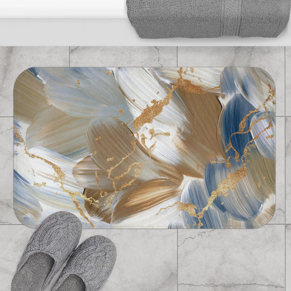 Boho Abstract Bath, Kitchen Floor Mat | Beige Brown, Pale Blue