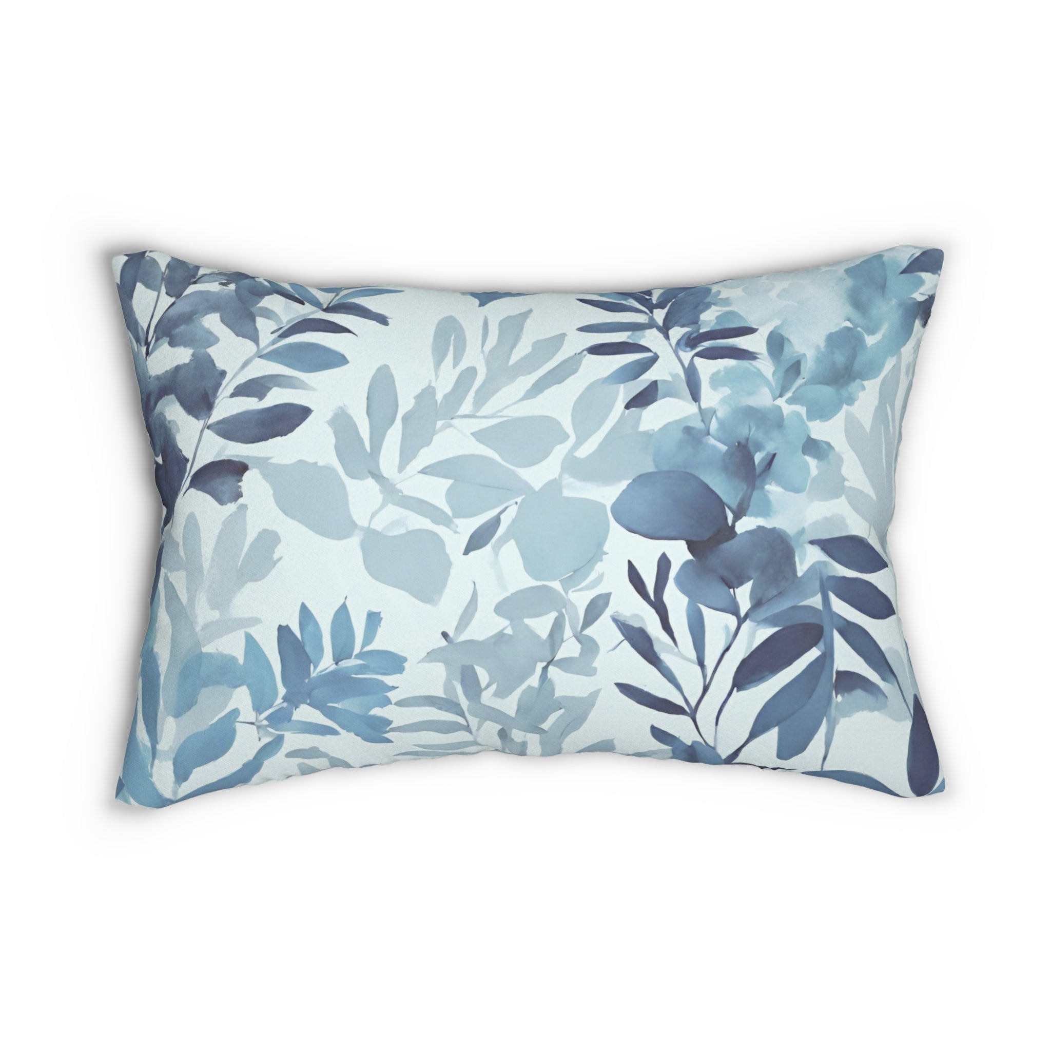 Boho Lumbar Pillow | Floral Pale Navy Blue, Eucalyptus Leaves