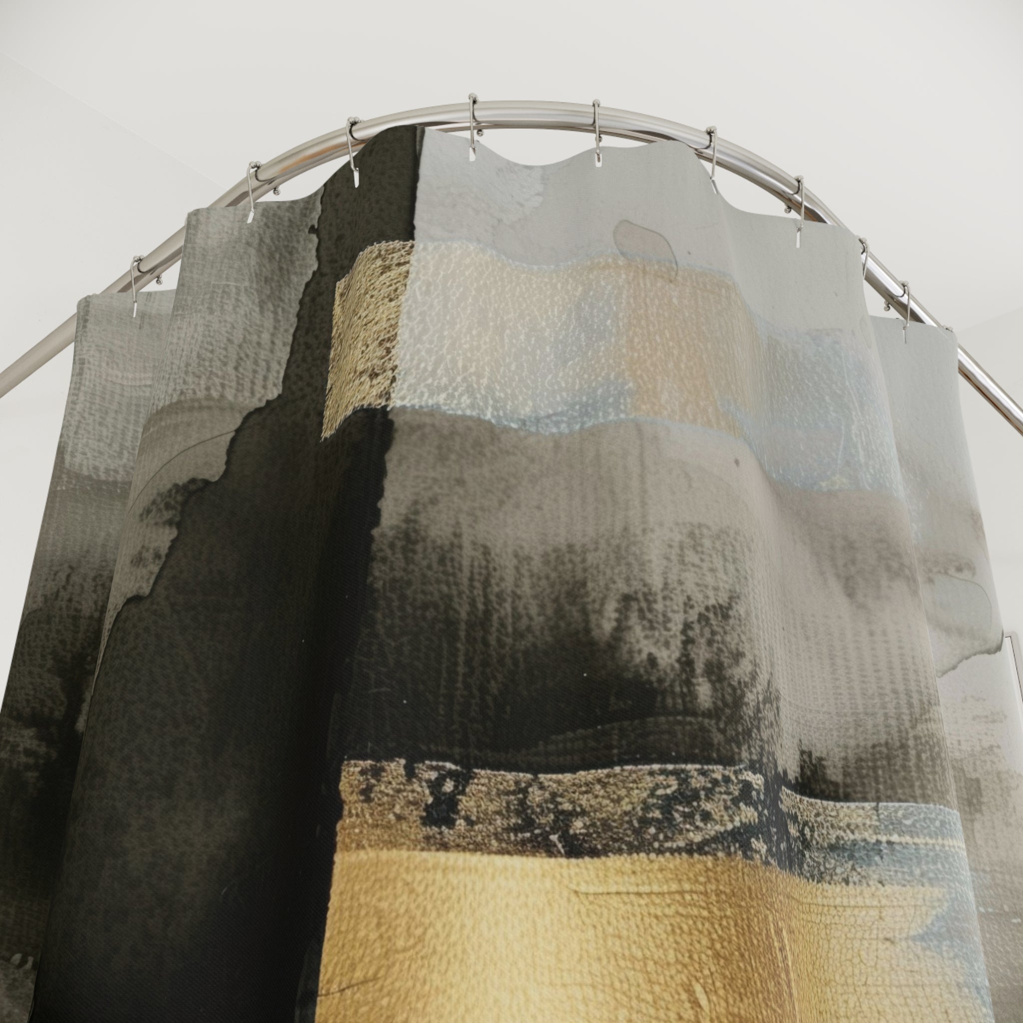 Abstract Shower Curtain | Black Grey Ombre Muted Gold