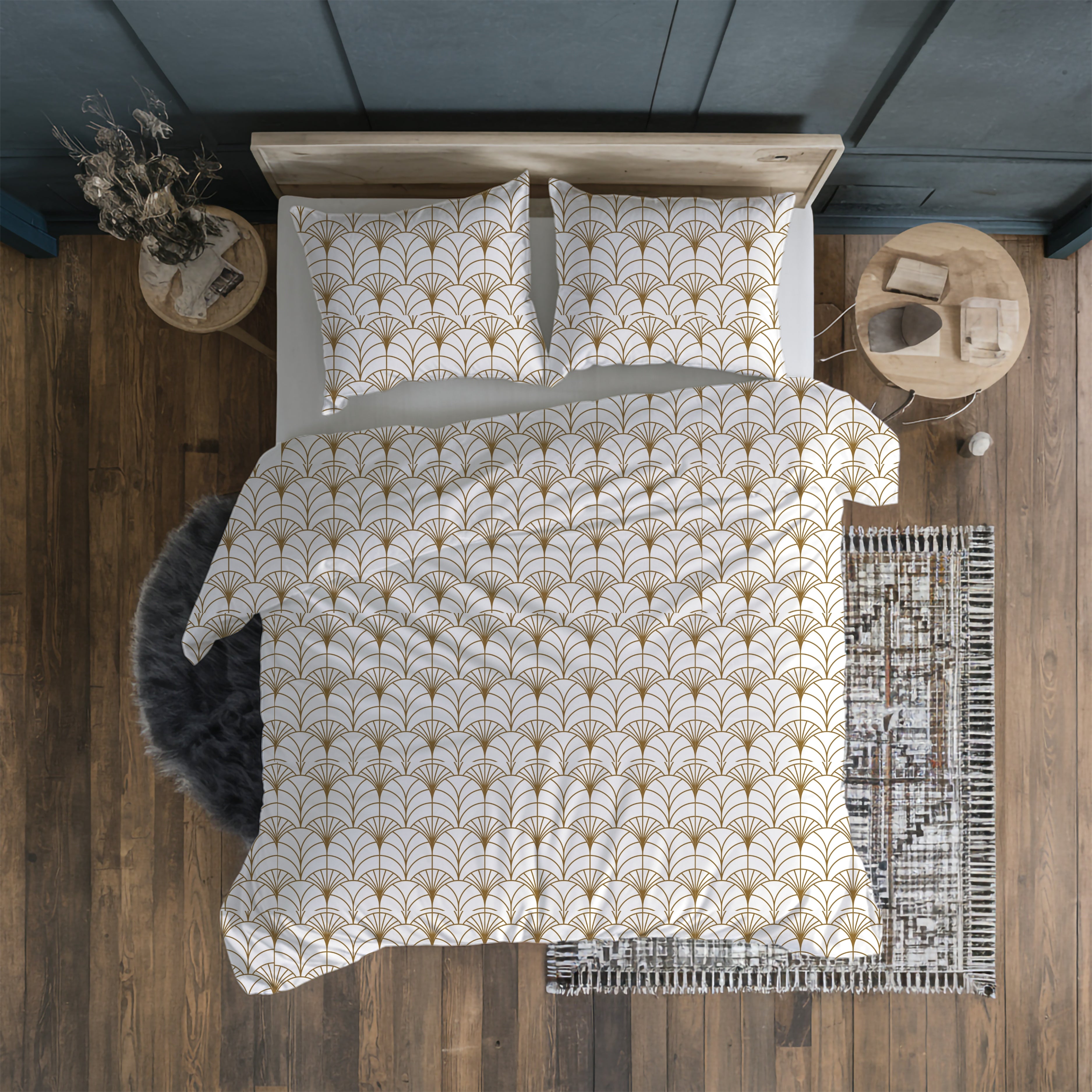 Art Deco Duvet Cover | Beige White Minimalist | Bedroom Decor