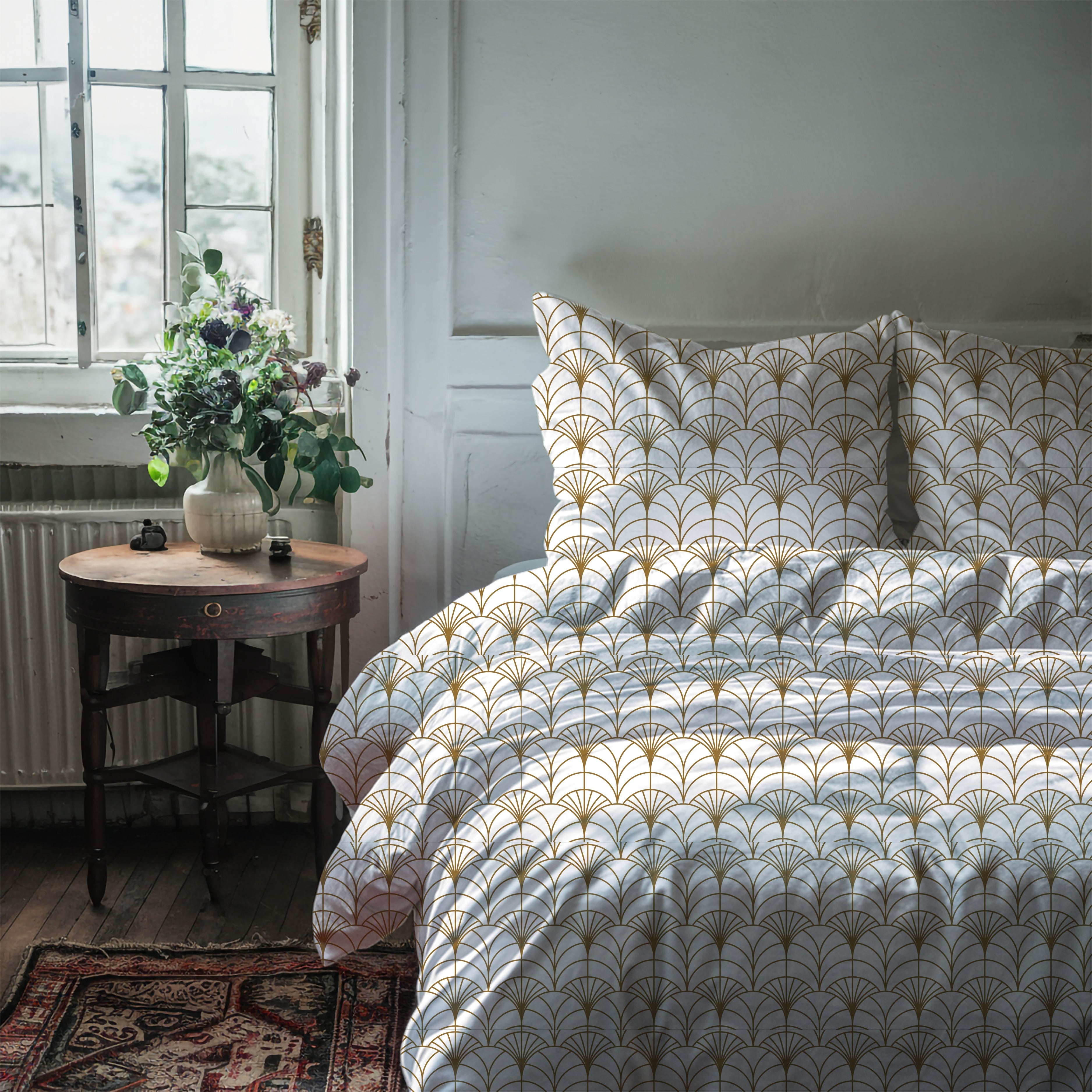 Art Deco Duvet Cover | Beige White Minimalist | Bedroom Decor