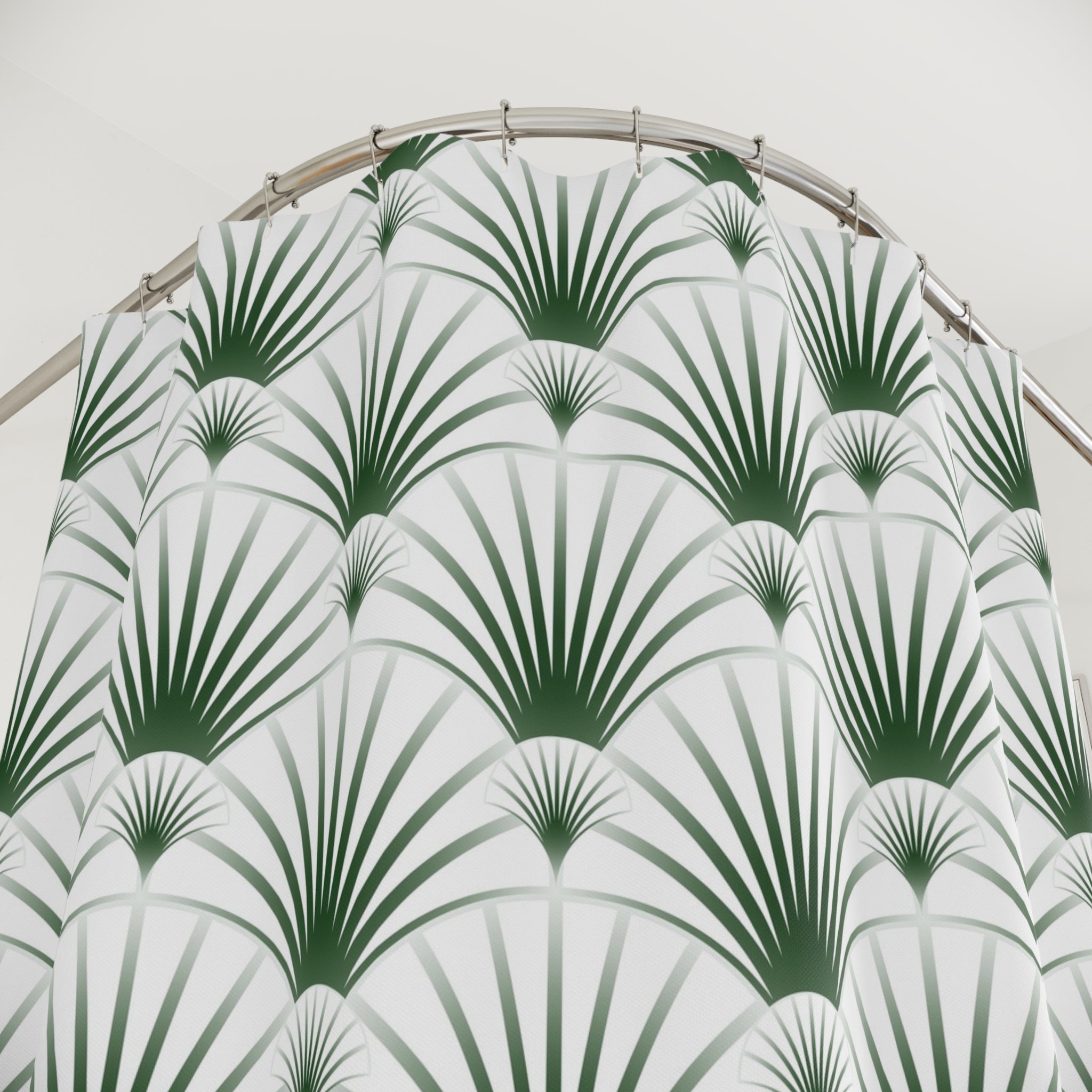 Boho Art Deco Shower Curtain | Green White Art Nouveau