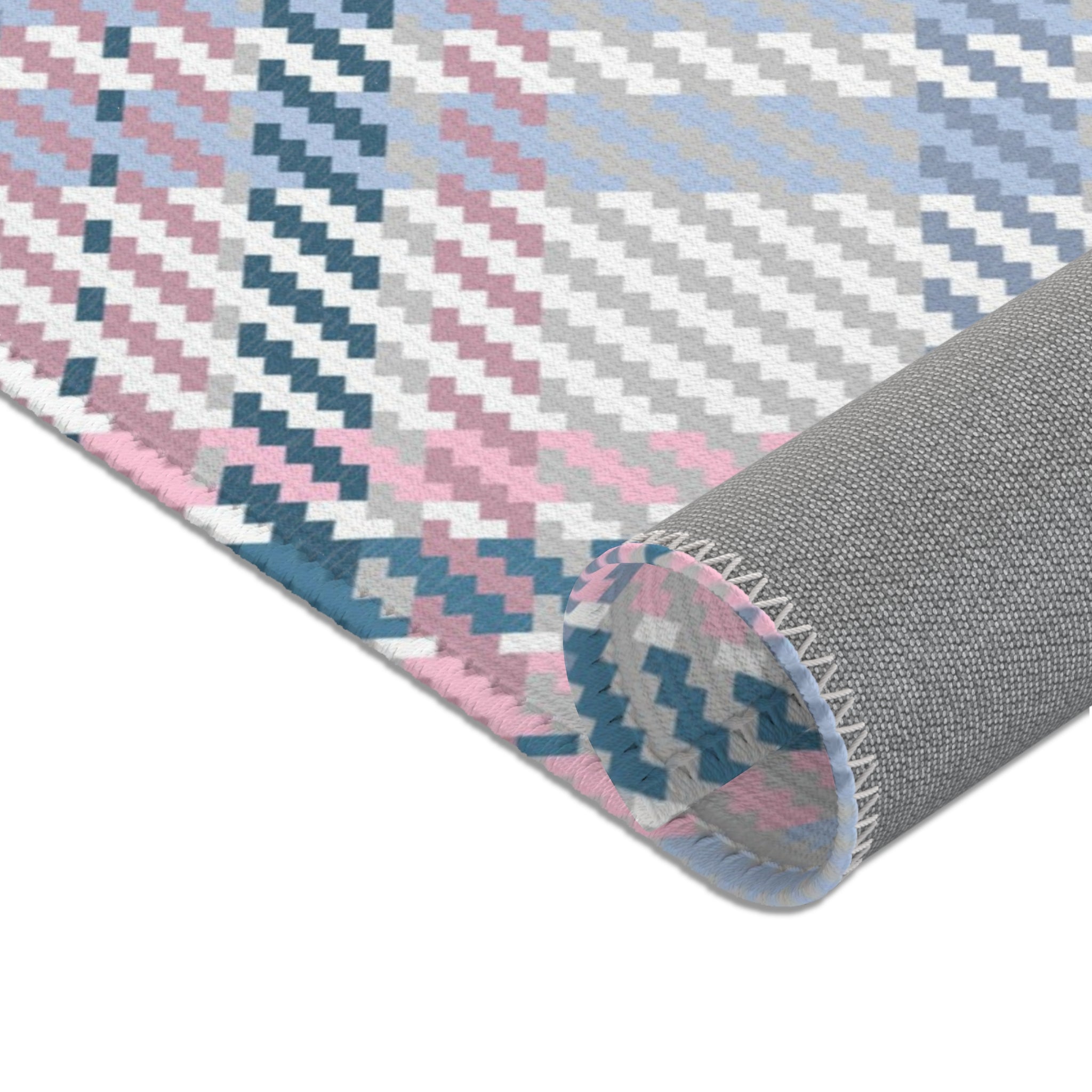 Plaid Area Rug | Retro Pink Blue, Off White