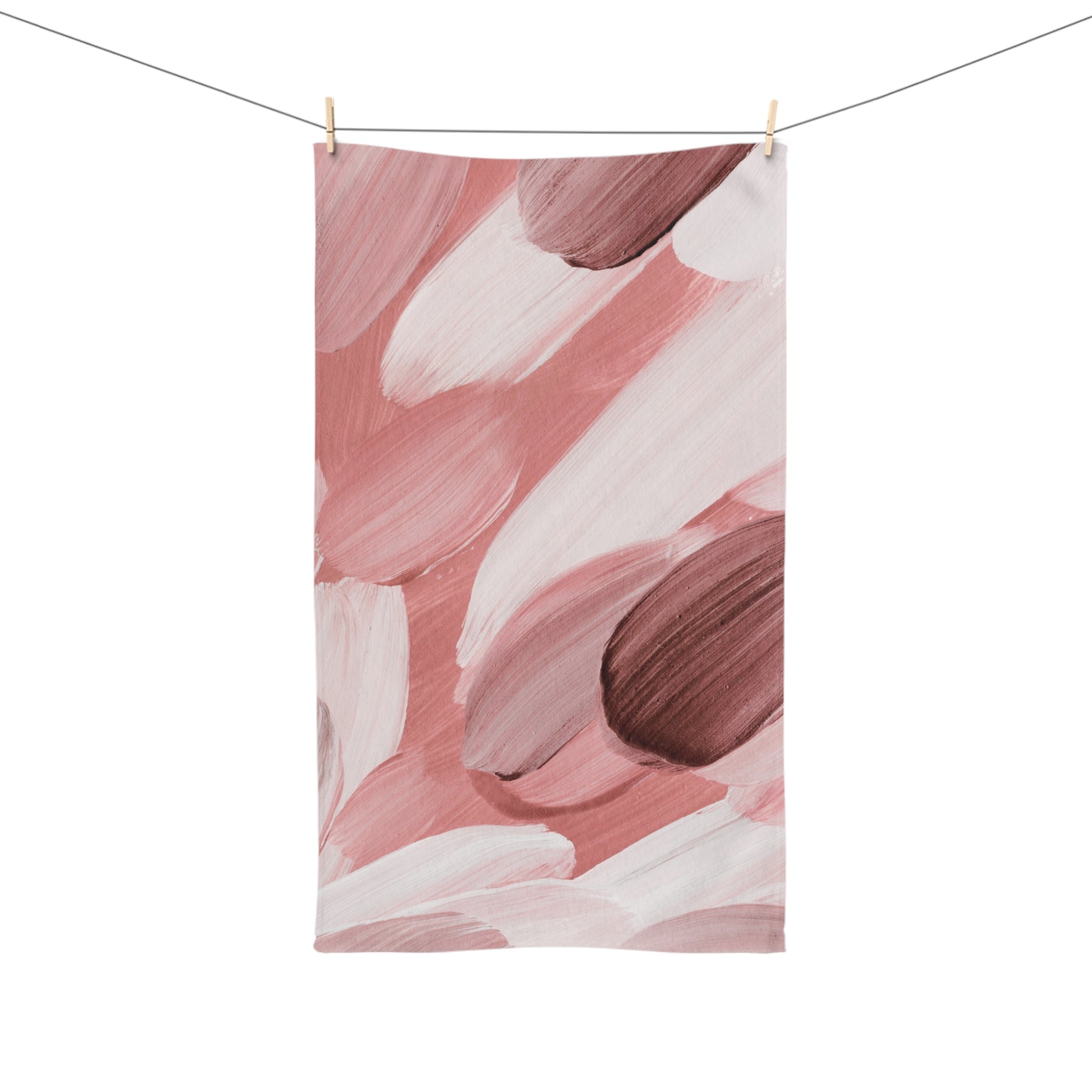 Abstract Kitchen, Bath Hand Towel | Blush Rose Pink, White Towel