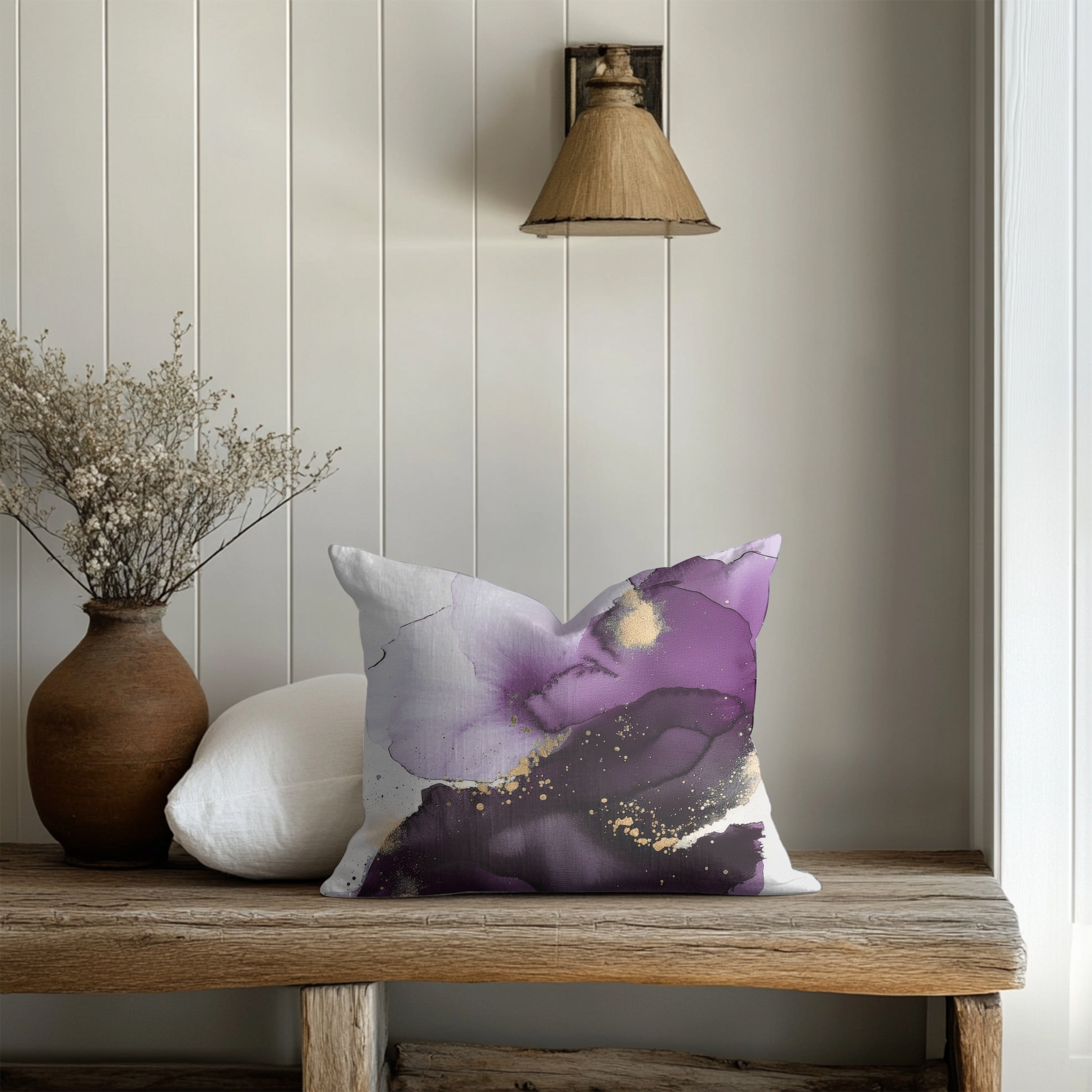 Purple Pillow Cover | Muted Gold Beige White Ombre