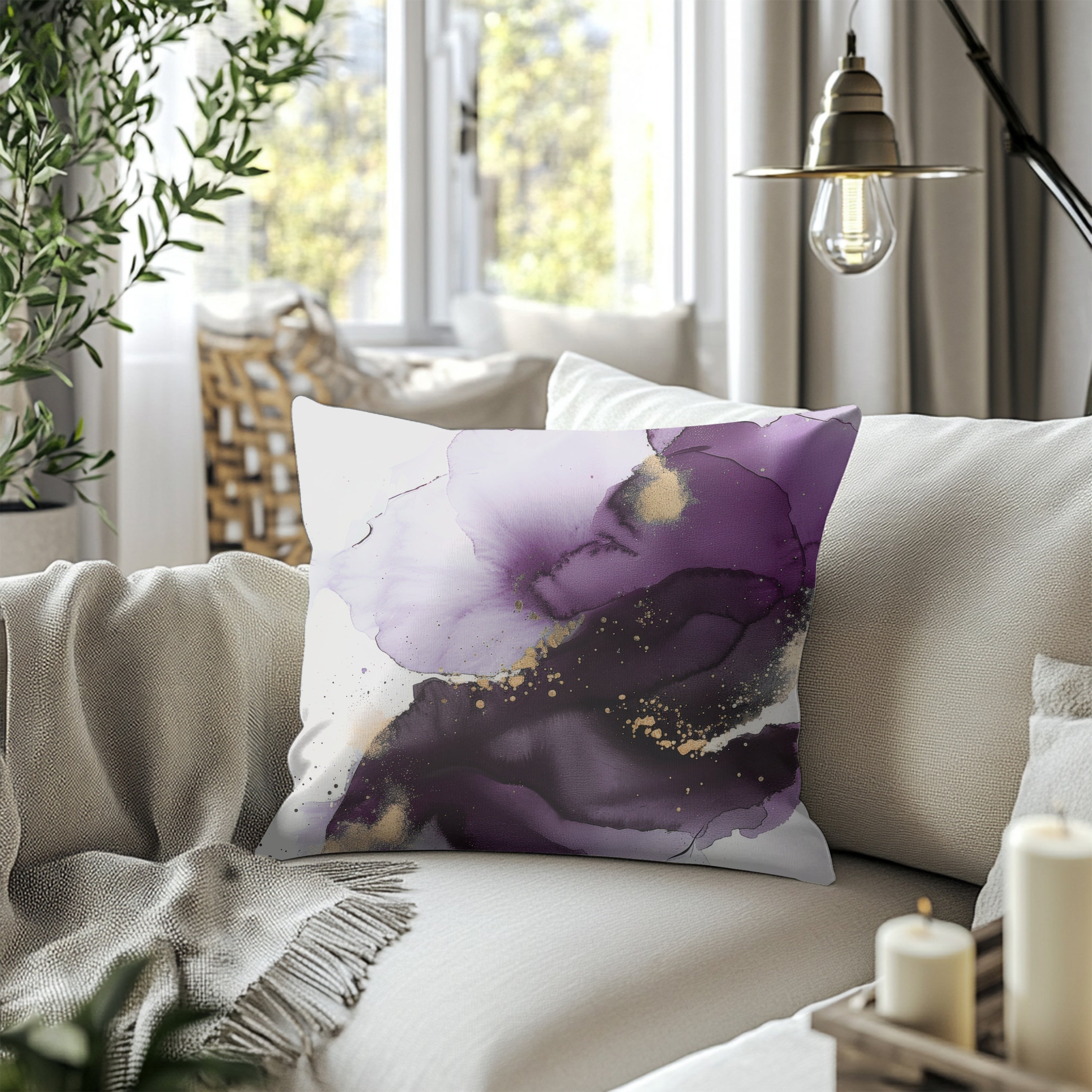 Purple Pillow Cover | Muted Gold Beige White Ombre