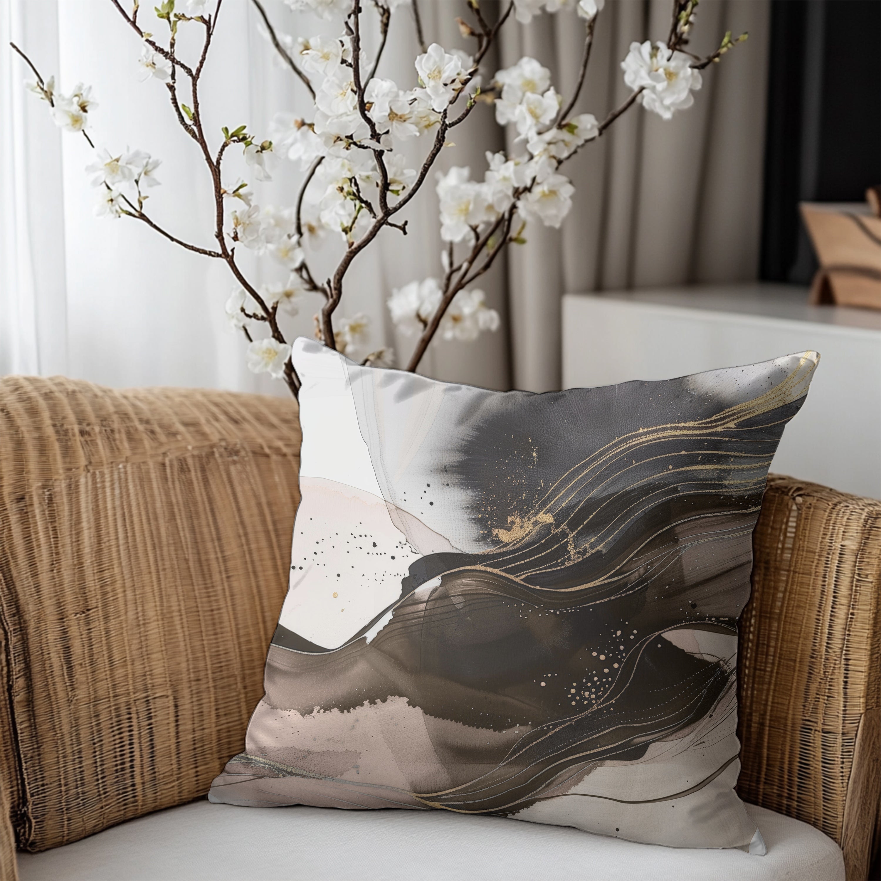 Brown Abstract Pillow Cover | Taupe Grey White Ombre