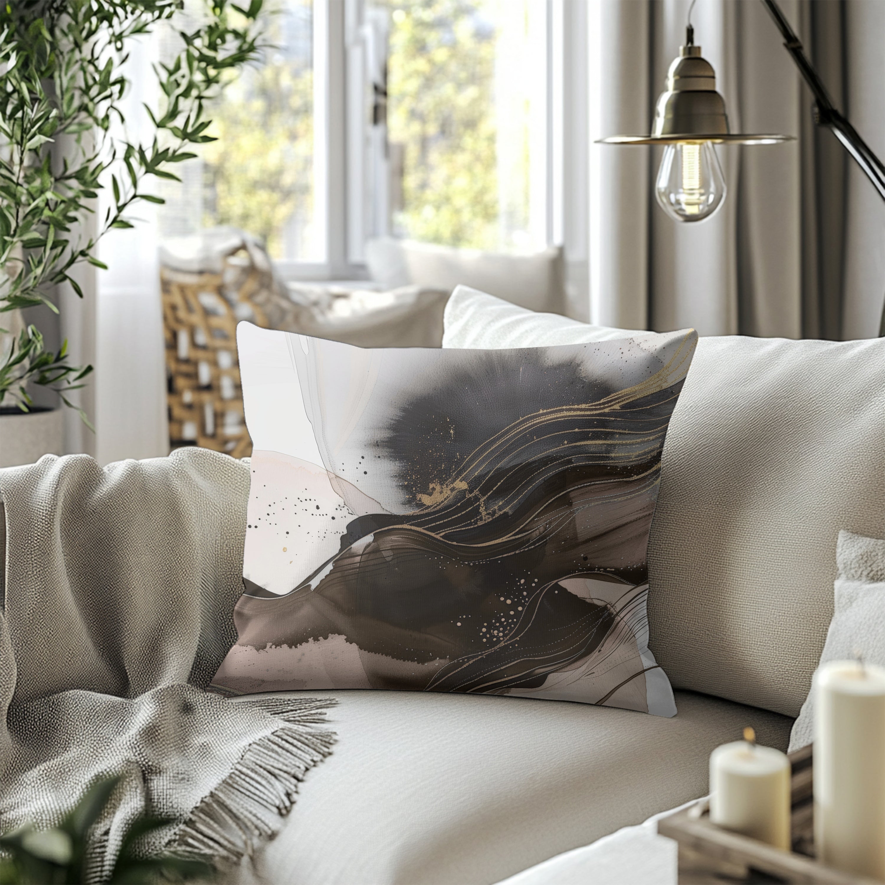Brown Abstract Pillow Cover | Taupe Grey White Ombre