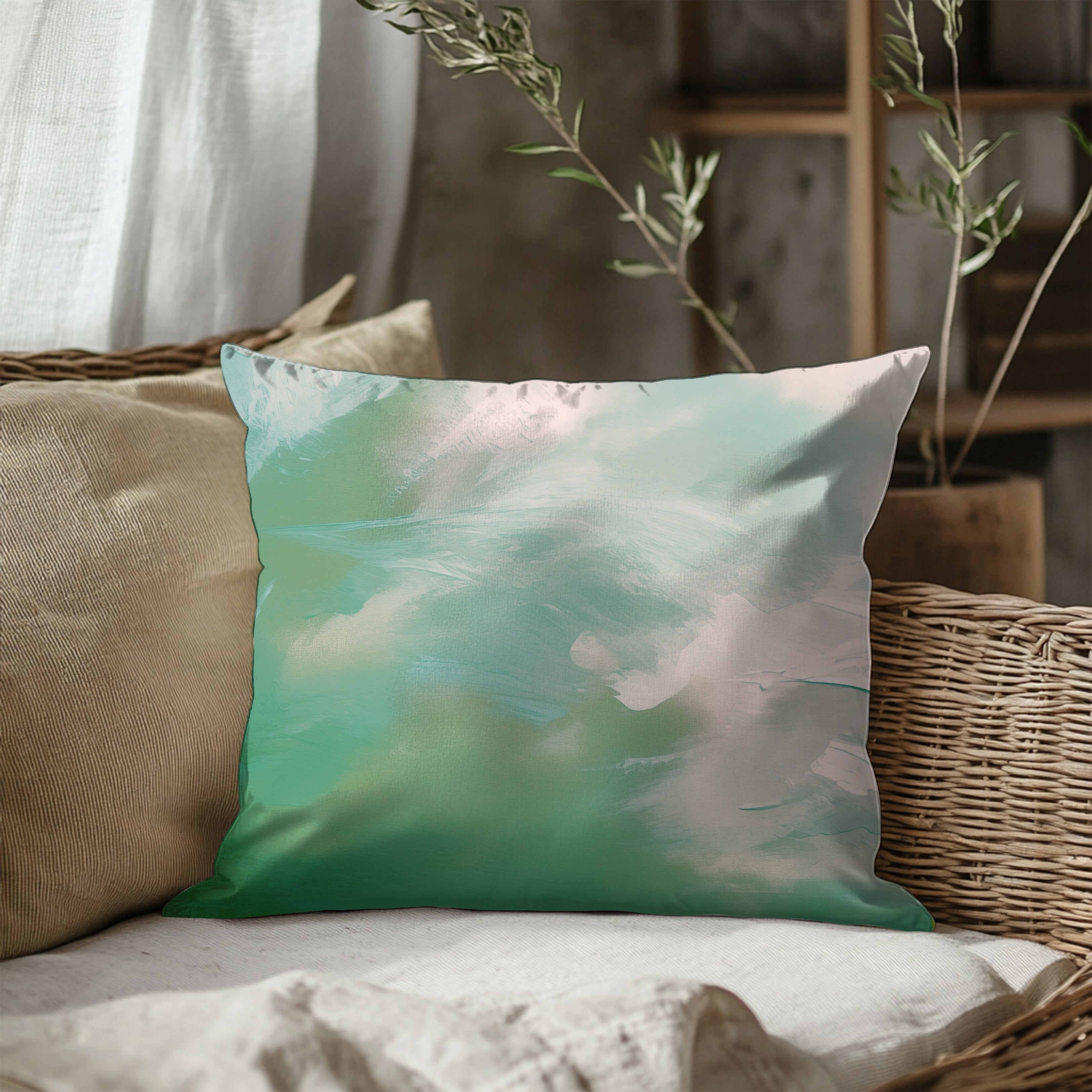 Abstract Green Pillow Cover | Sage Green Blush Ombre